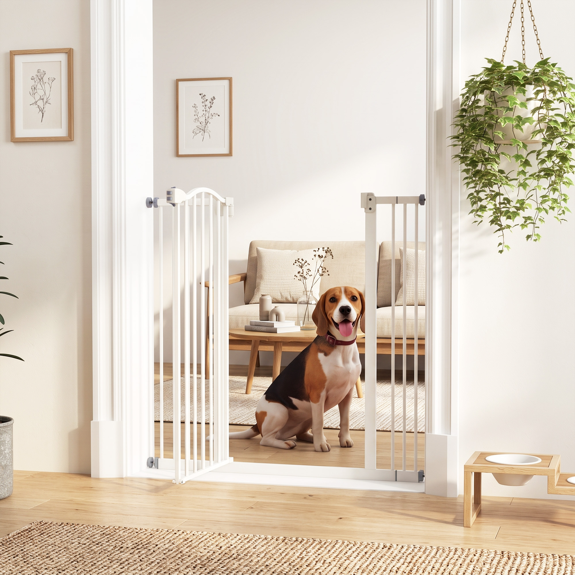 Extra Tall Dog Gate with Door, Pressure Fit, Auto Close, Double Locking for Doorways Hallways Stairs, 29"-39", White