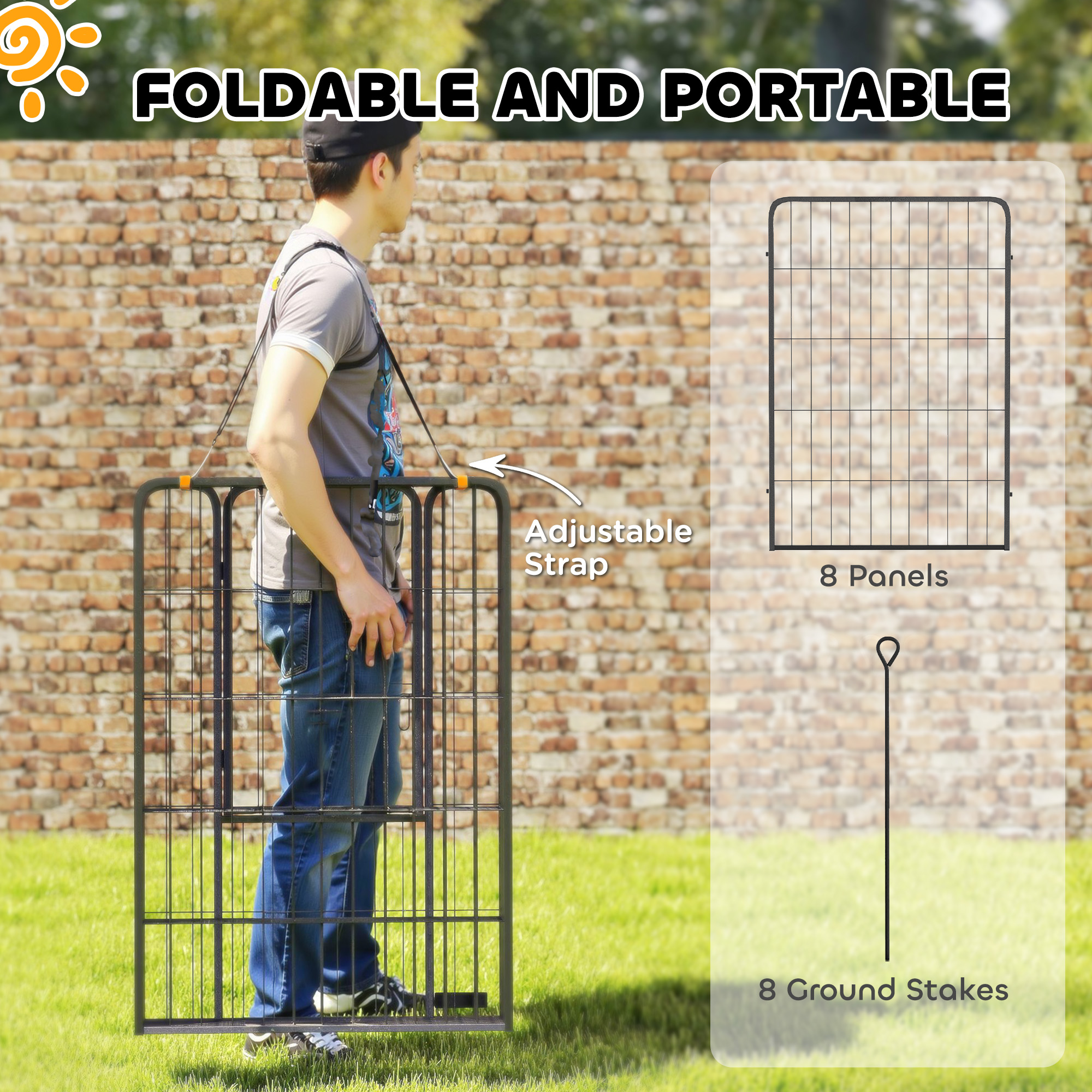 Large Dog Playpen Indoor Outdoor Foldable Pet Pen with Lockable Door and Ground Stakes for Large Dogs, Black