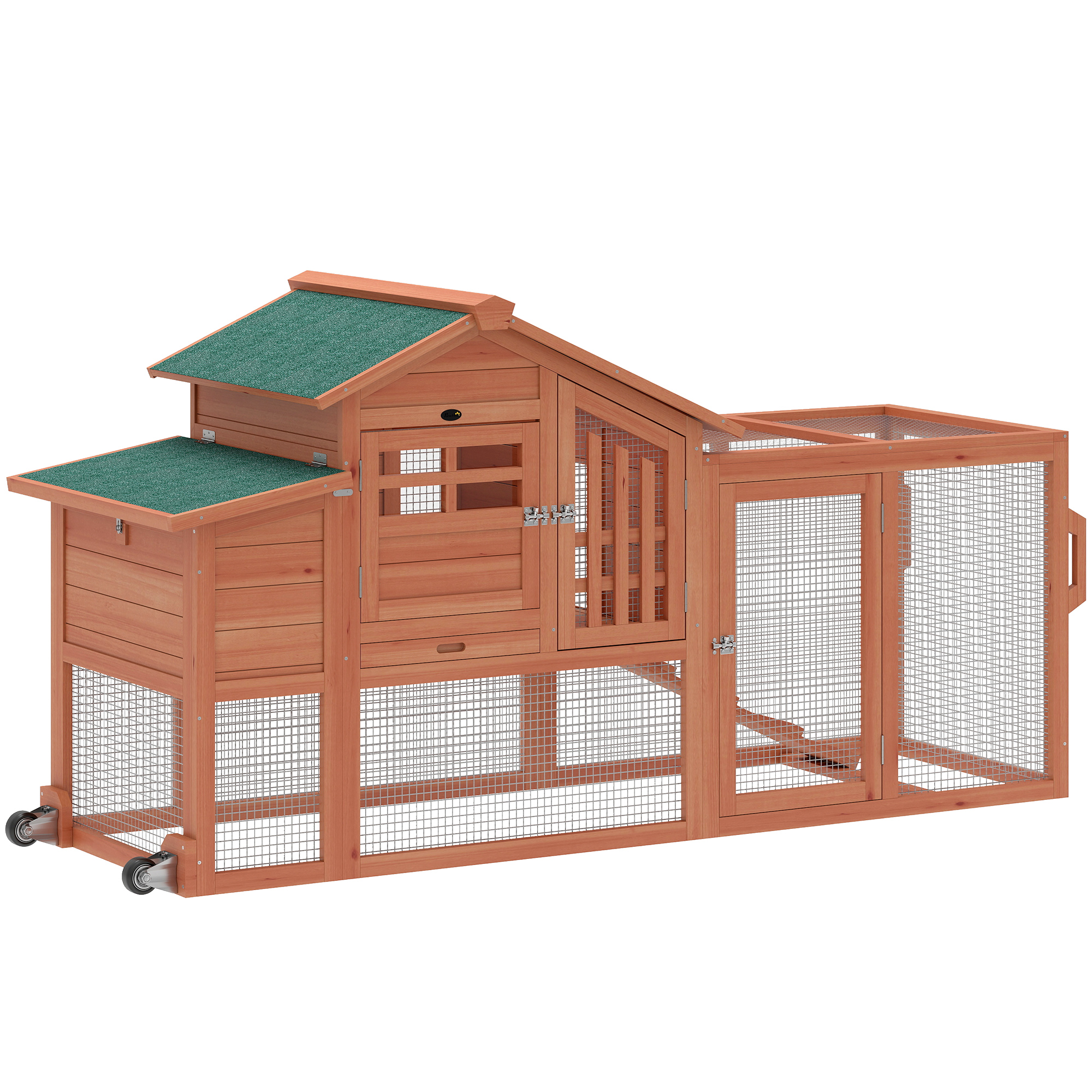 Chicken Coop with Run Mobile Wooden Hen House with Nesting Box Pull-out Tray for 1-2 Chickens Orange