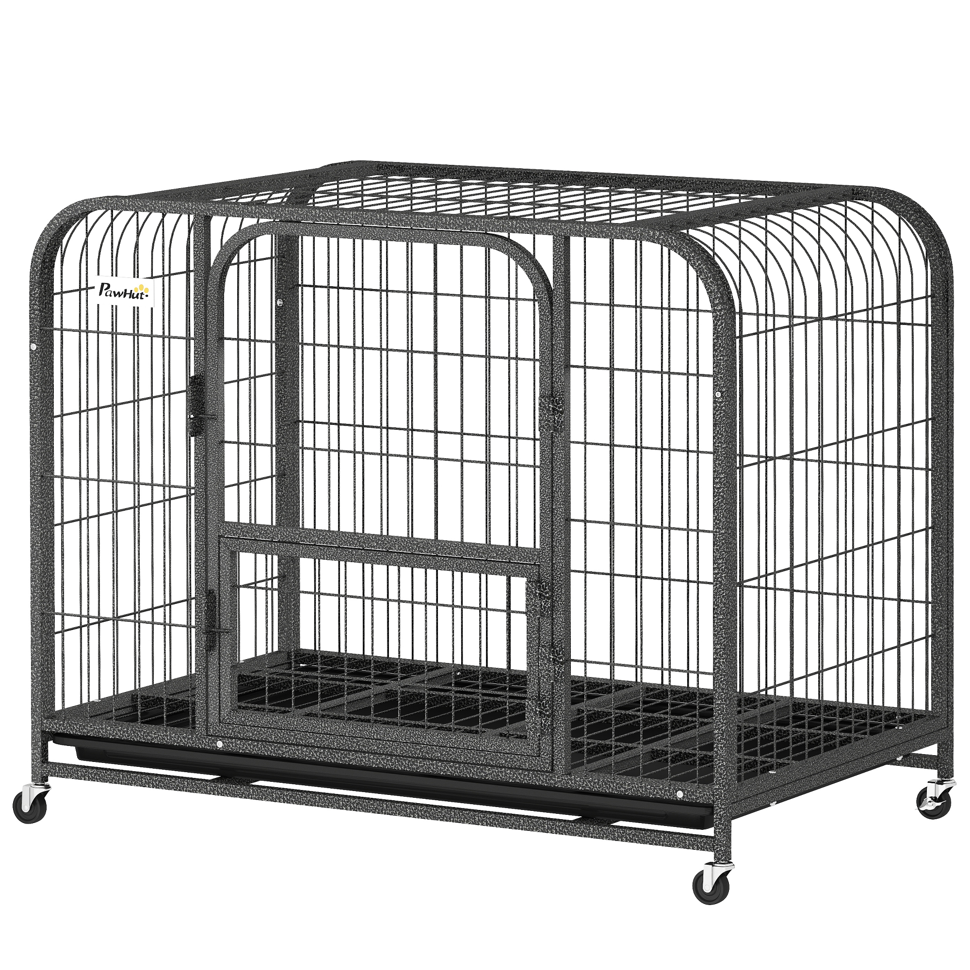 37 Inch Heavy Duty Dog Crate, Large Metal Dog Cage with Lockable Wheels and Removable Tray