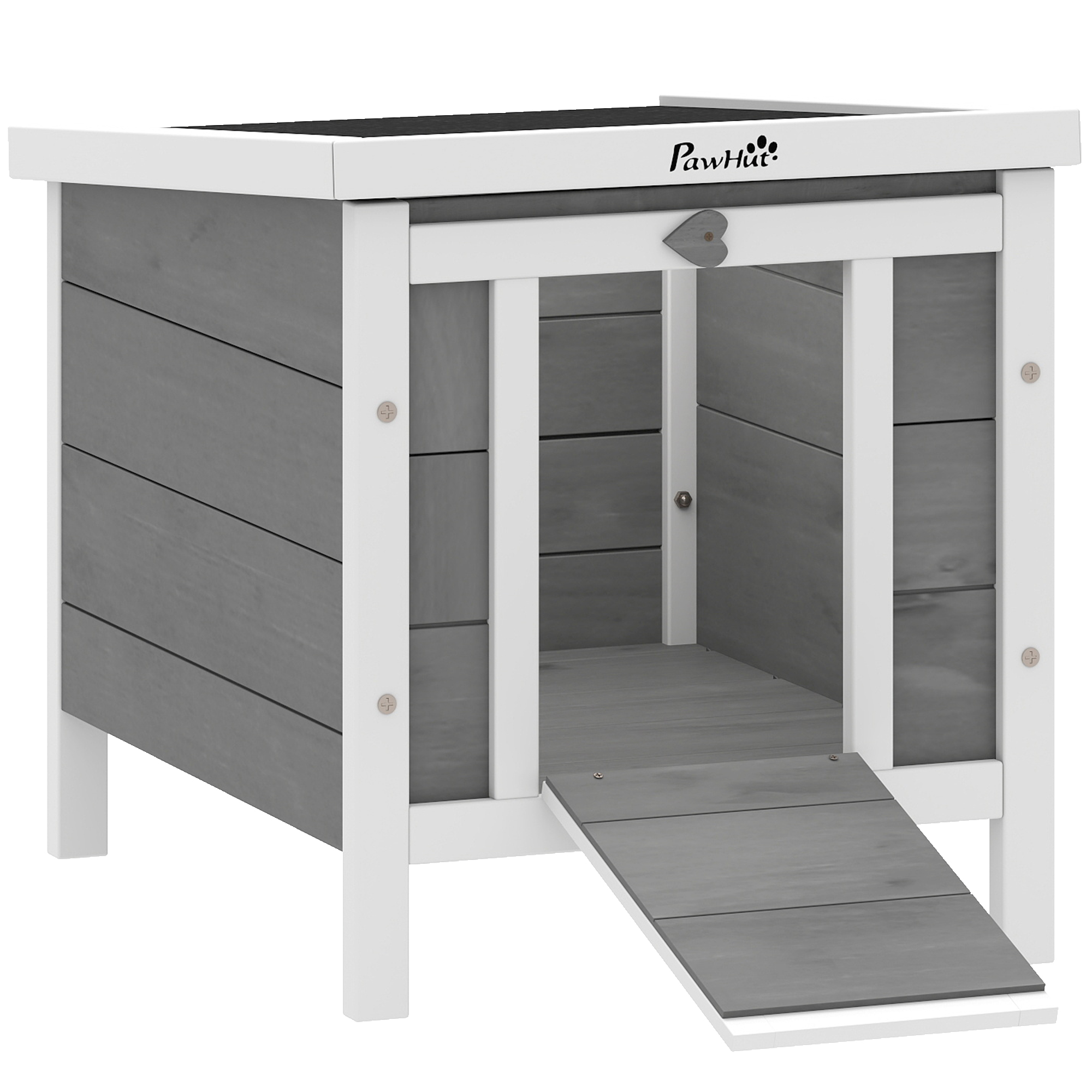 Wooden Rabbit Hutch, Bunny Cage with Waterproof & Openable Asphalt Roof, Outdoor Cat House Guinea Pig Cage Duck Shelter, Indoor Outdoor Use, 20" x 16.5" x 17", Grey