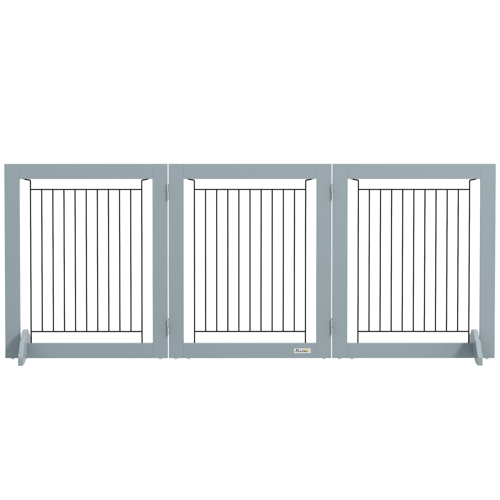 Freestanding Pet Gate, Folding Dog Gate with 2 Support Feet, 24" High, 3 Panels, for Small Dogs, Indoor Use - Grey