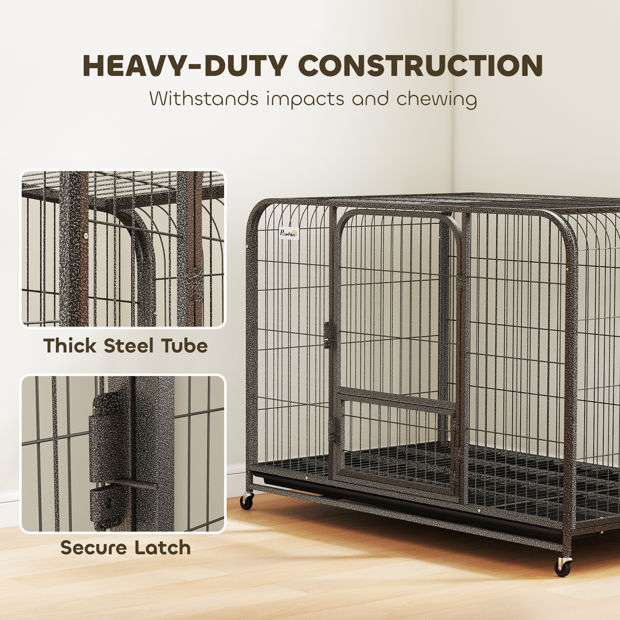 48 Inch Heavy Duty Dog Crate, Large Metal Dog Cage with Lockable Wheels and Removable Tray - Image 4