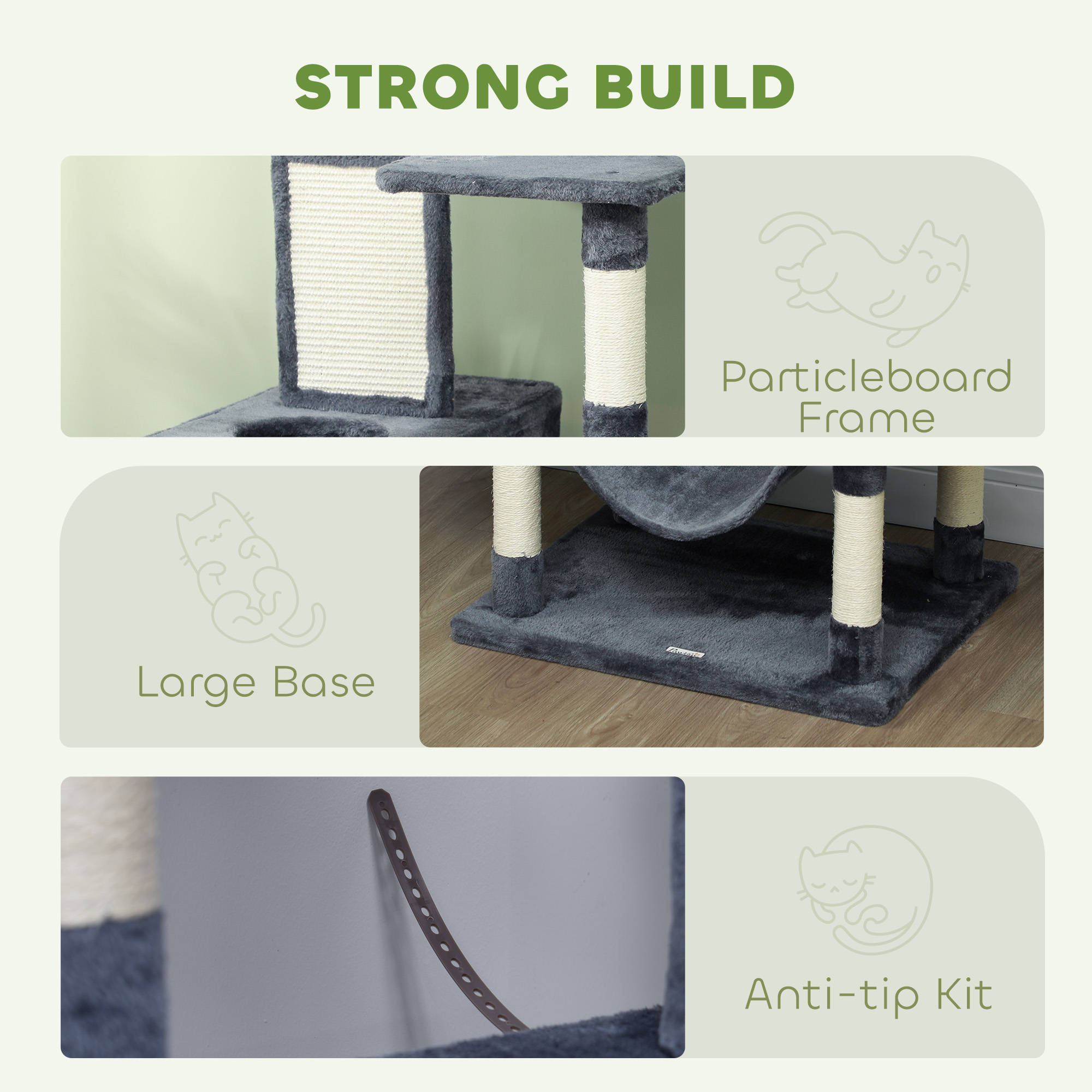 81" Large Cat Tree w/ Scratching Posts, Condos, Beds, Hammocks, Jumping Platforms, Toy Balls, Rope Cat Toy, Dark Grey