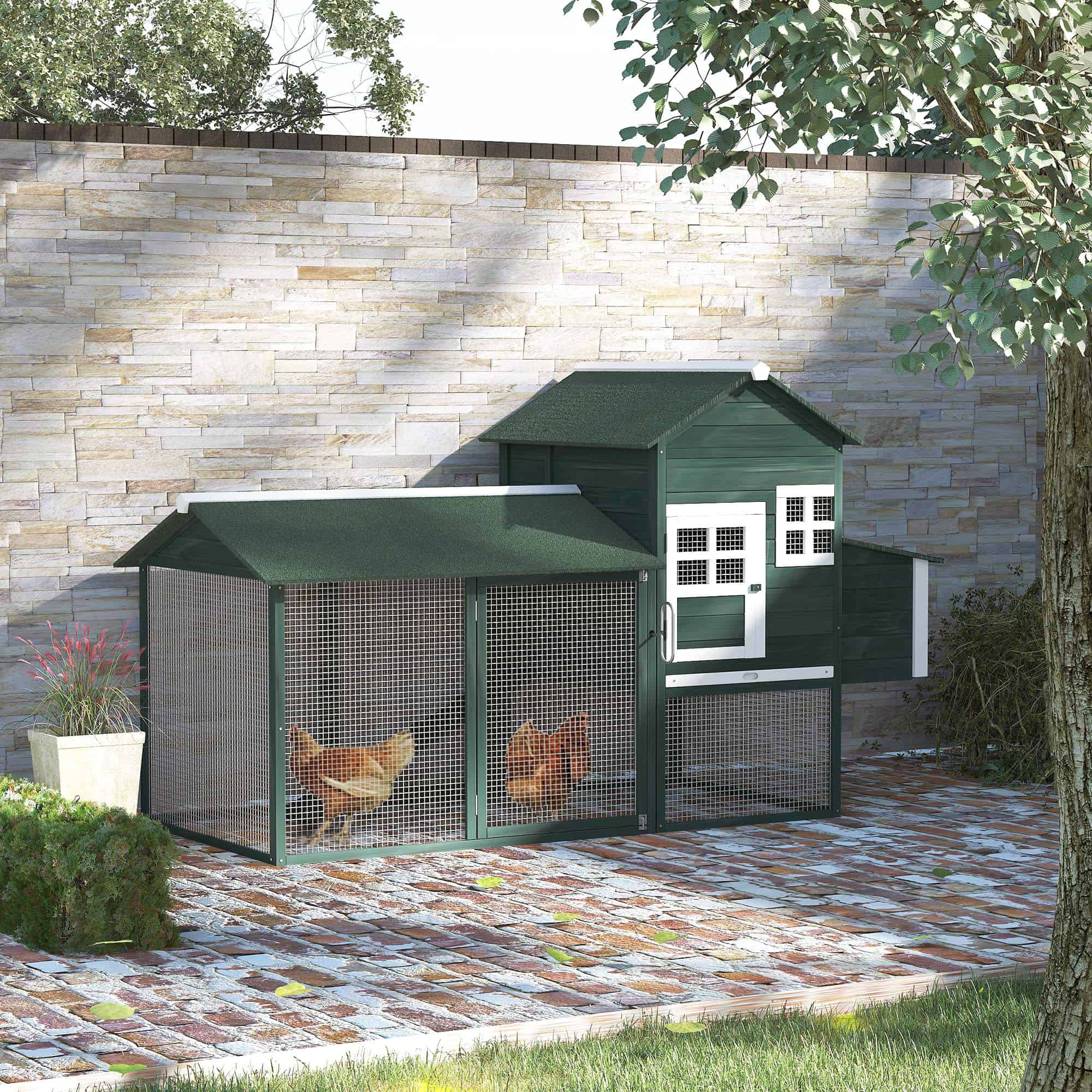84" Chicken Coop Wooden Hen House Rabbit Hutch Poultry Cage Pen Outdoor Backyard with Nesting Box and Run, Green