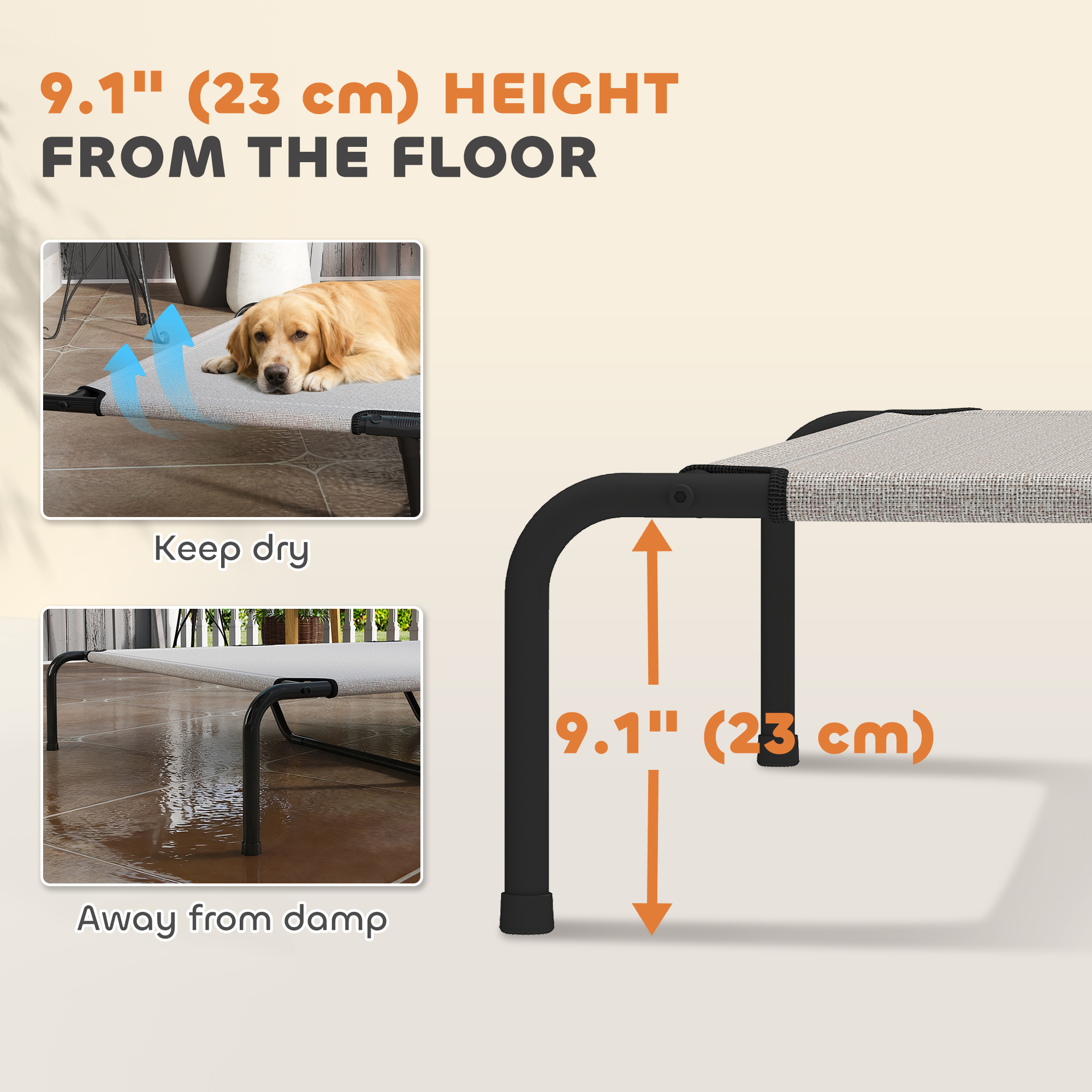 Elevated Dog Bed, Outdoor Dog Cot, Raised Dog Bed for Large Dogs with Breathable Mesh, Beige