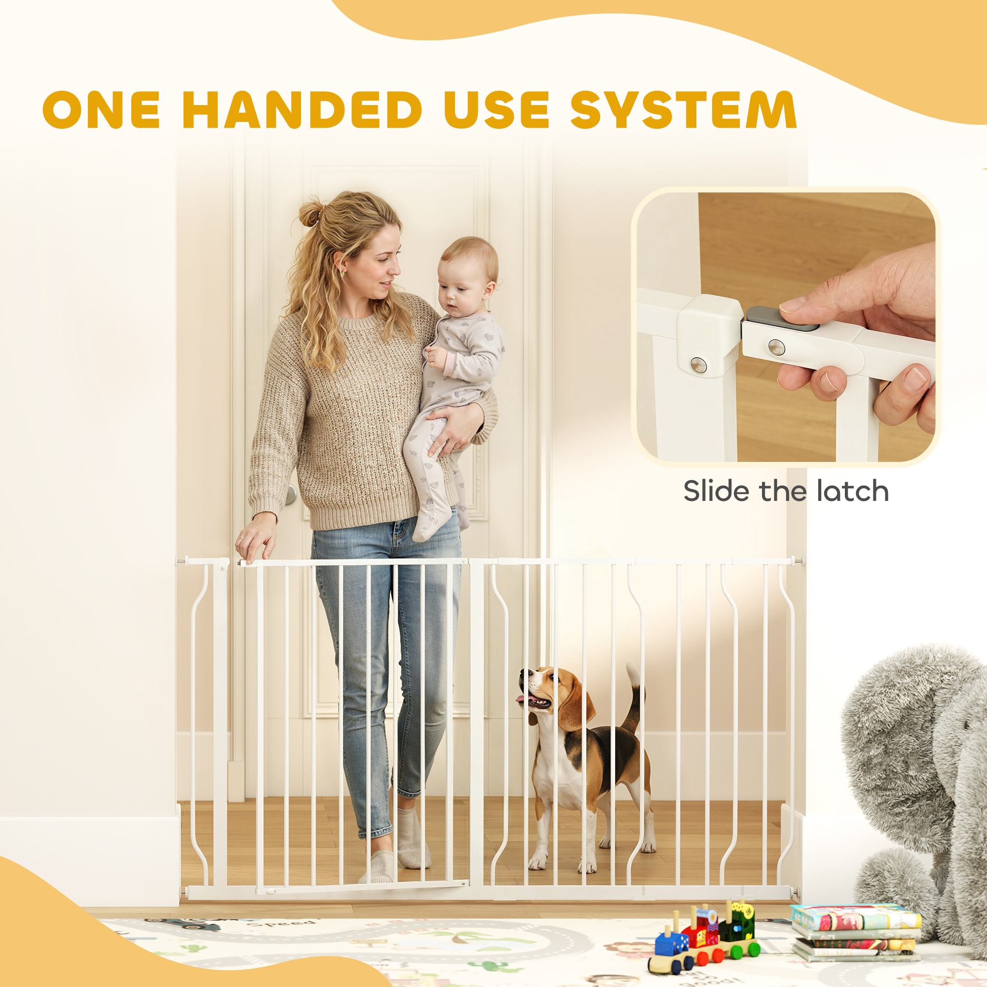 30"- 57" Easy Install Pet Gate w/ Door & Double Locking System, Extra Wide Dog Gate for Stairs, Hallways, White - Image 5