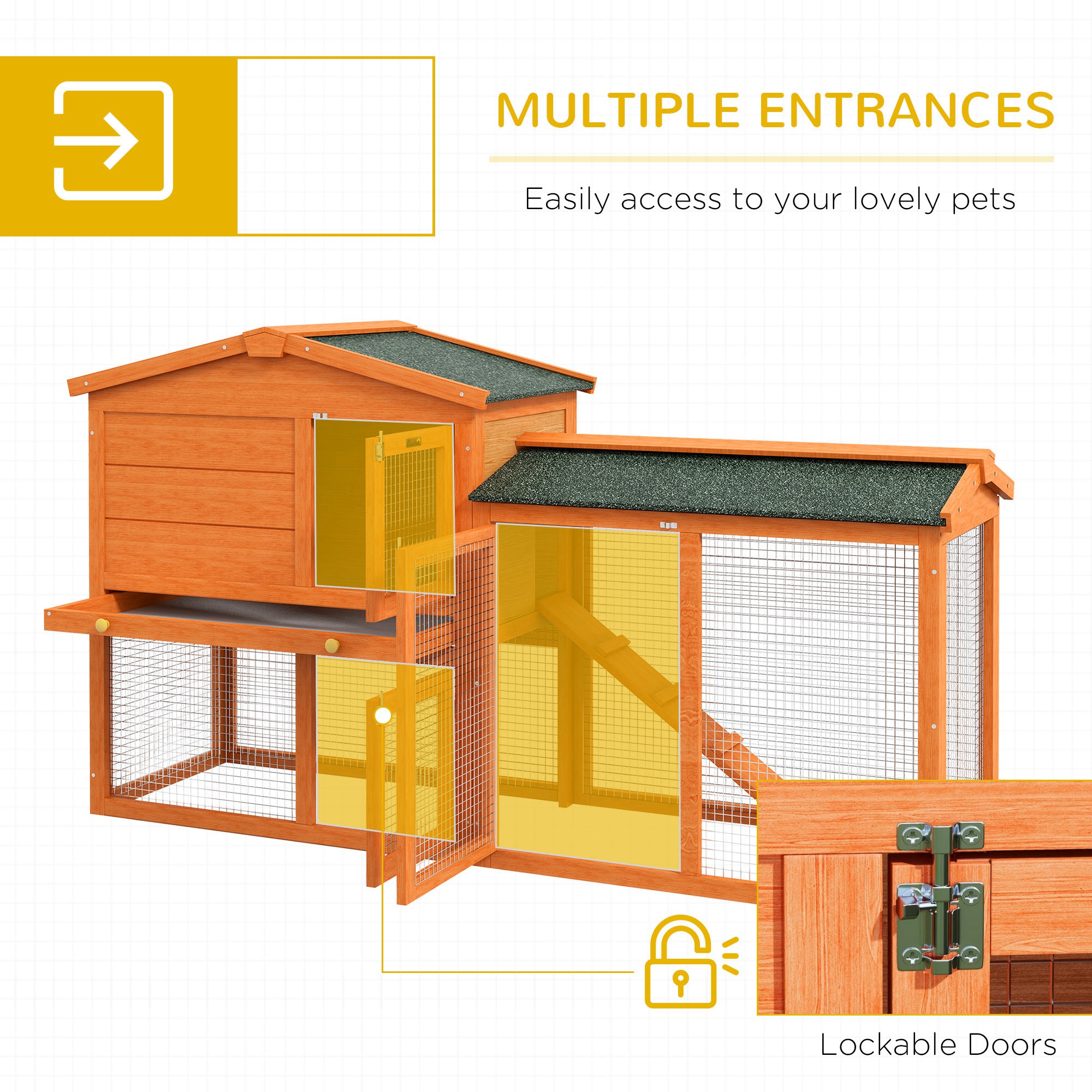Two-Level Rabbit Hutch Small Animal House Pet Bunny Cage Home w/ Outdoor Run Water & UV Resistant Roof Access Ramp