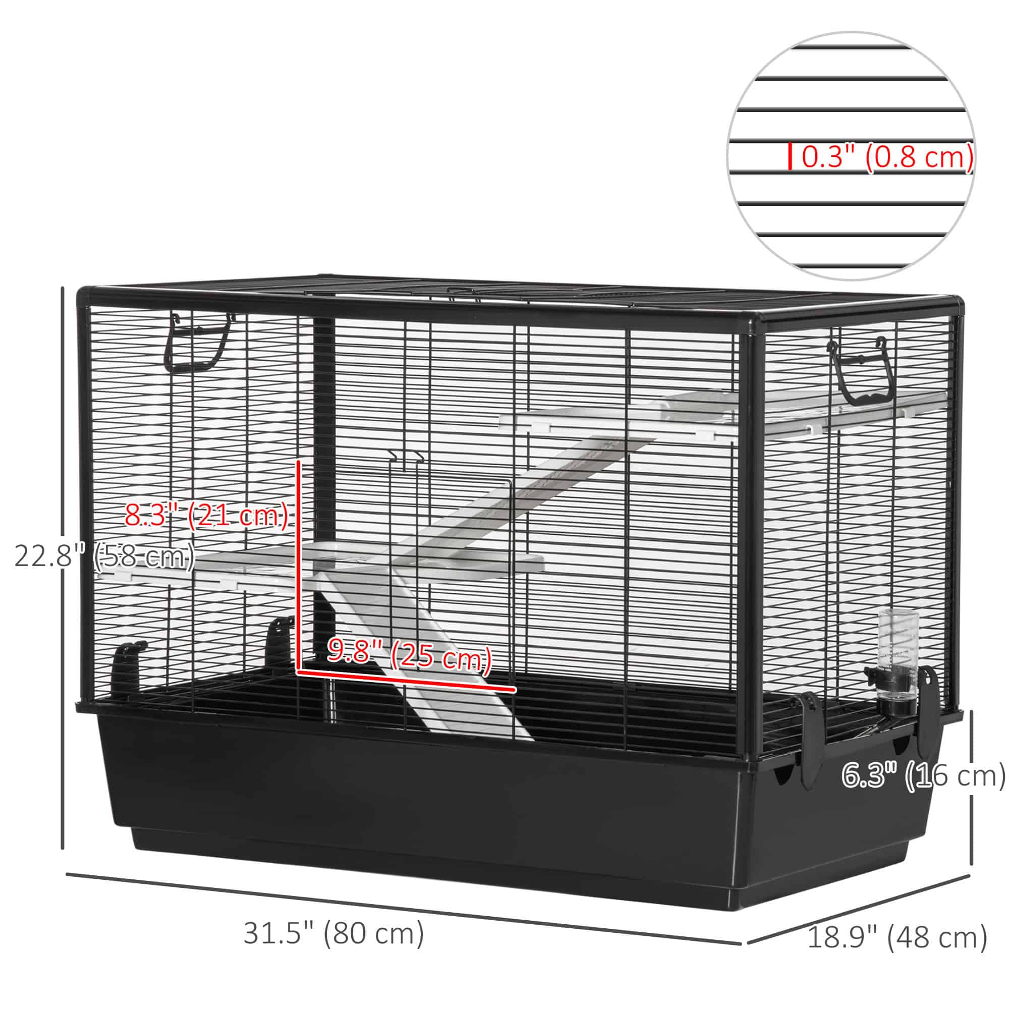 3-tier Hamster Cage, Guinea Pig Cage, Pet Chinchillas Play House Indoor with Accessories Food Dish Water Bottle, Ramps, 31.5"x19"x 23", Black