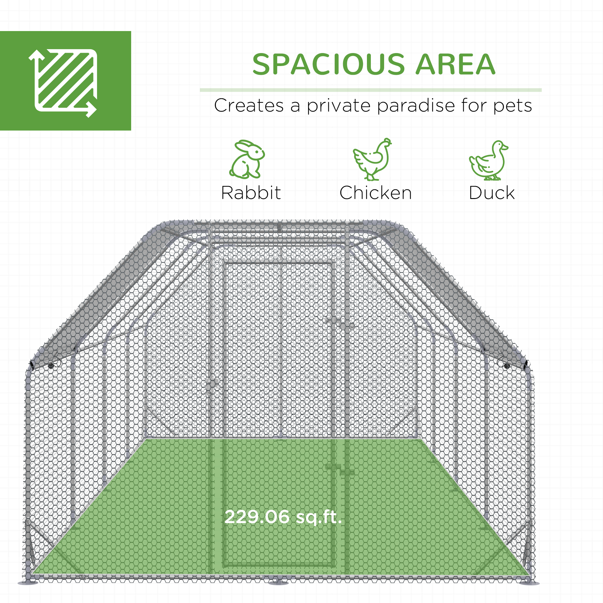 Chicken Run Outdoor, Galvanized Large Metal Chicken Coop Cage, Walk-in Enclosure Poultry Hen Run House Playpen Rabbit Hutch with Flat Roof, Cover, 9.2'x24.9'x6.5',Silver