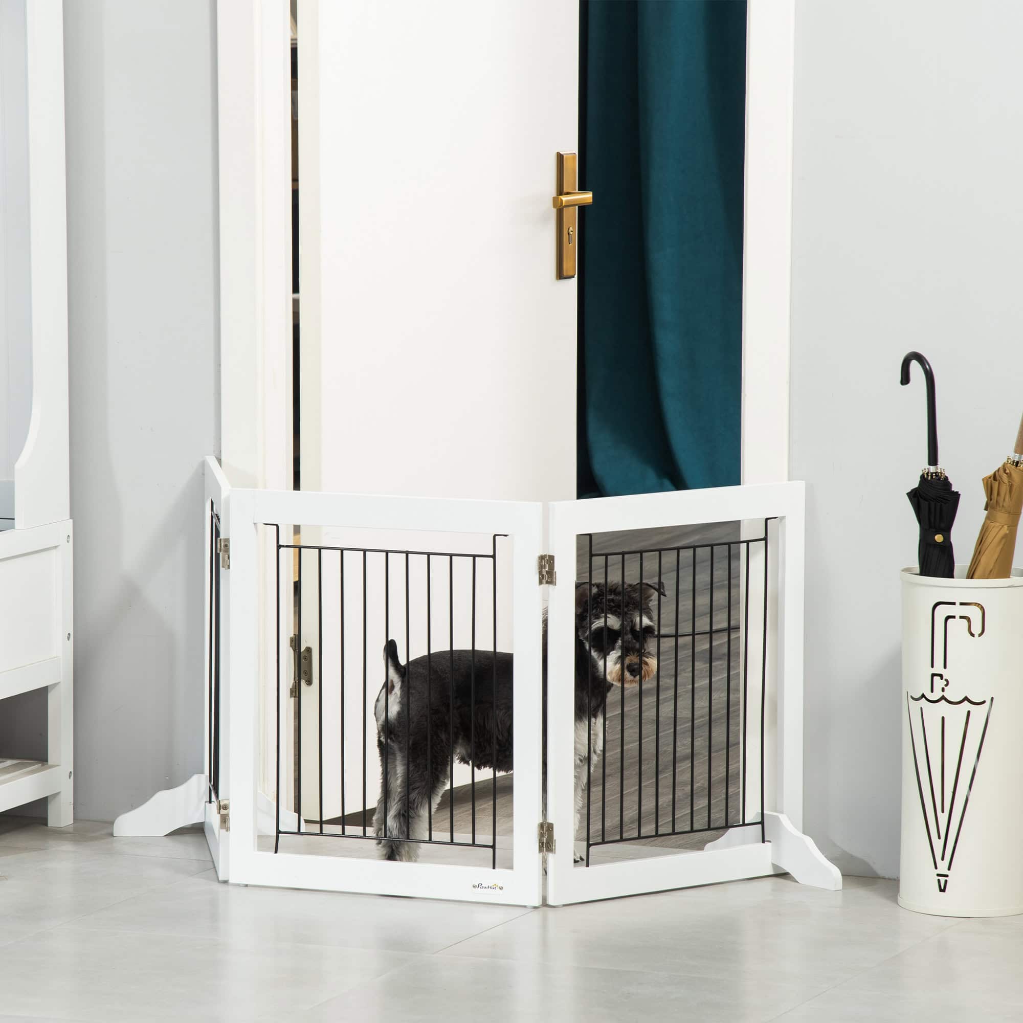 Freestanding Pet Gate, Folding Dog Gate with 2 Support Feet, 24" High, 3 Panels, for Small Dogs, Indoor Use - White - Image 8