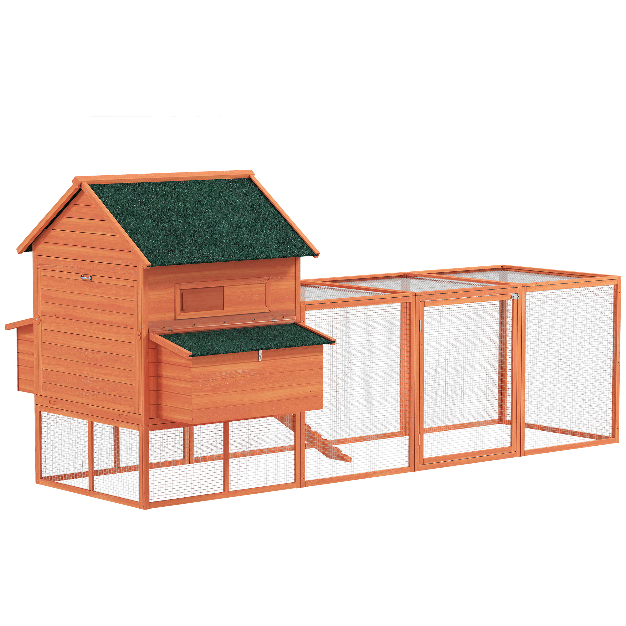 137" Wooden Chicken Coop with Chicken Run, Nesting Box, Orange - Image 2