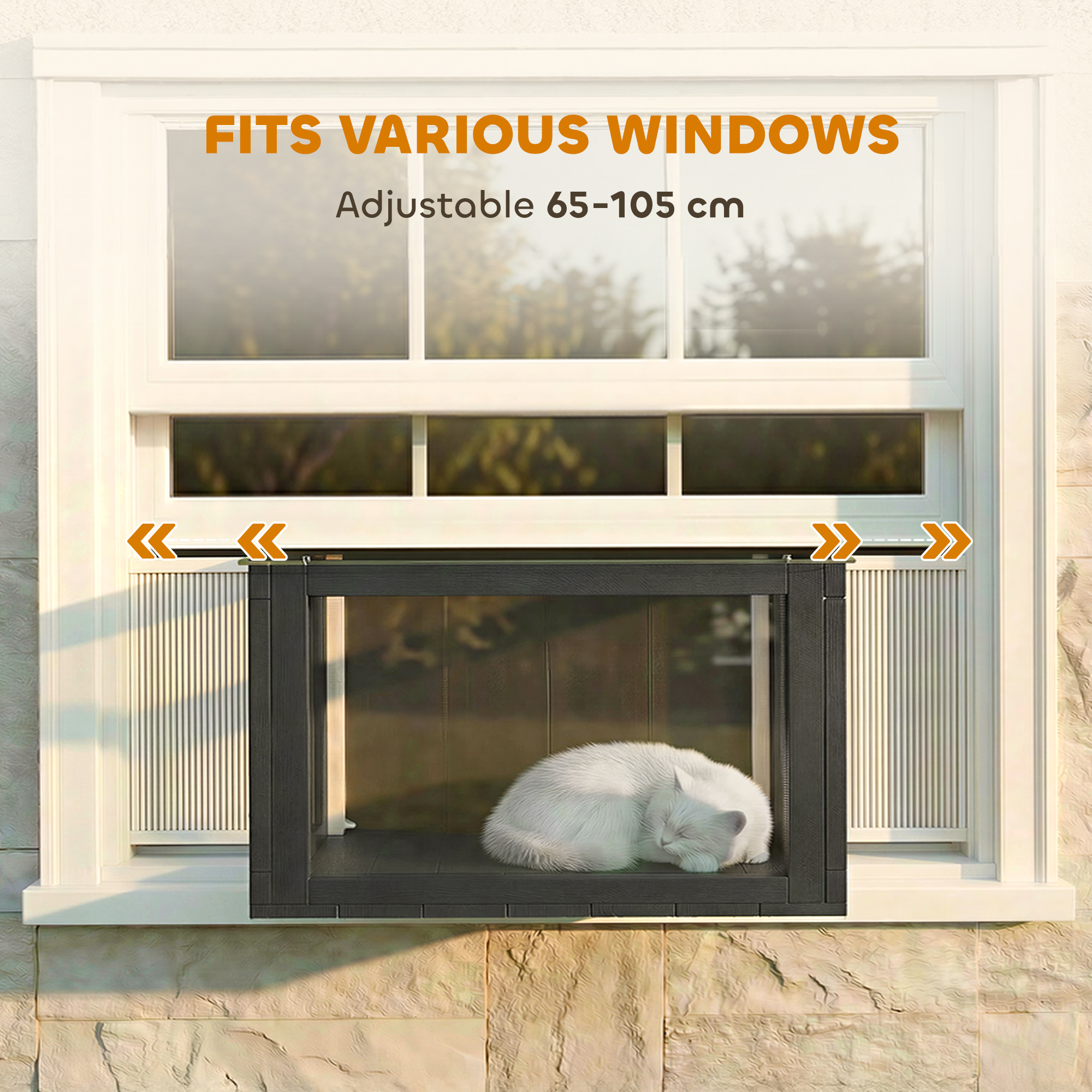 Catio Outdoor Cat Enclosure Adjustable Cat House Waterproof Top for Window 24" x18.5" x16.1" Black & White - Image 5