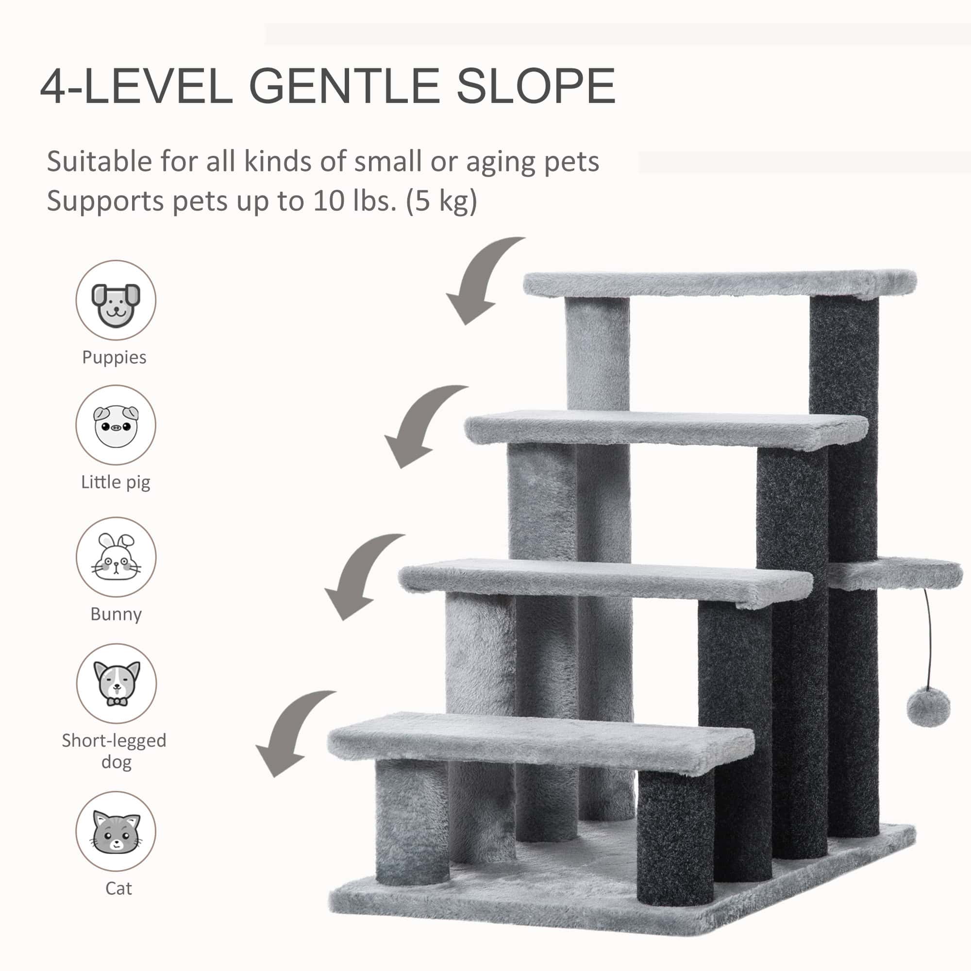 Cat Stairs for Bed, Couch 4 Steps, Small Cat Tree for Indoor Cats with Scratching Posts Toy Ball, 23.5" x 16" x 25"
