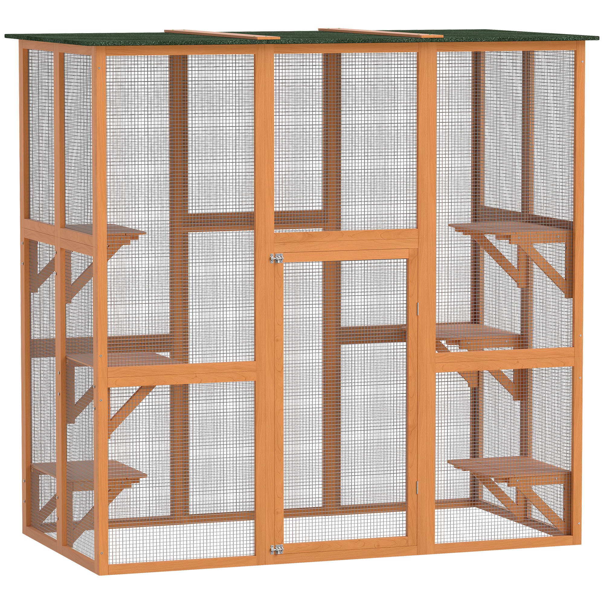 71" x 39" x 71" Cat Cage, Large Outdoor Wooden Cat Patio with 6 Balanced Platforms and Asphalt Roof, Orange