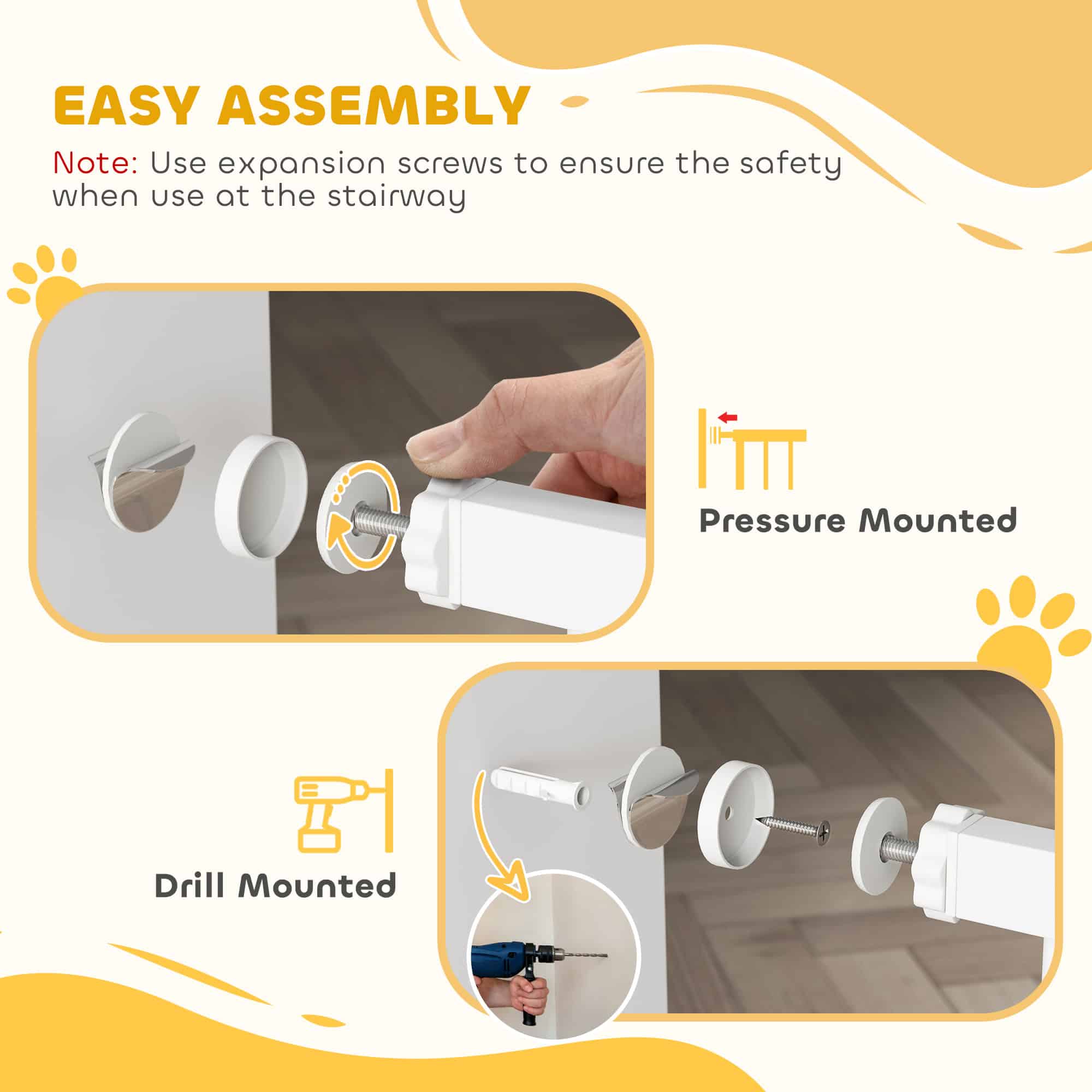 30"- 45" Easy Install Pet Gate w/ Door & Double Locking System, Extra Wide Dog Gate for Stairs, Hallways, White