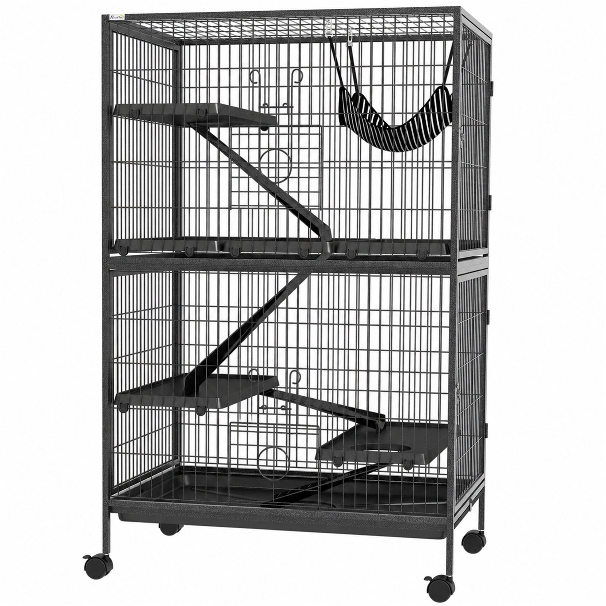 5-Tier Rolling Small Animal Cage, Deluxe Guinea Pig Cage, Ferret Cage for Mink Chinchilla Kitten Rabbit, Grey