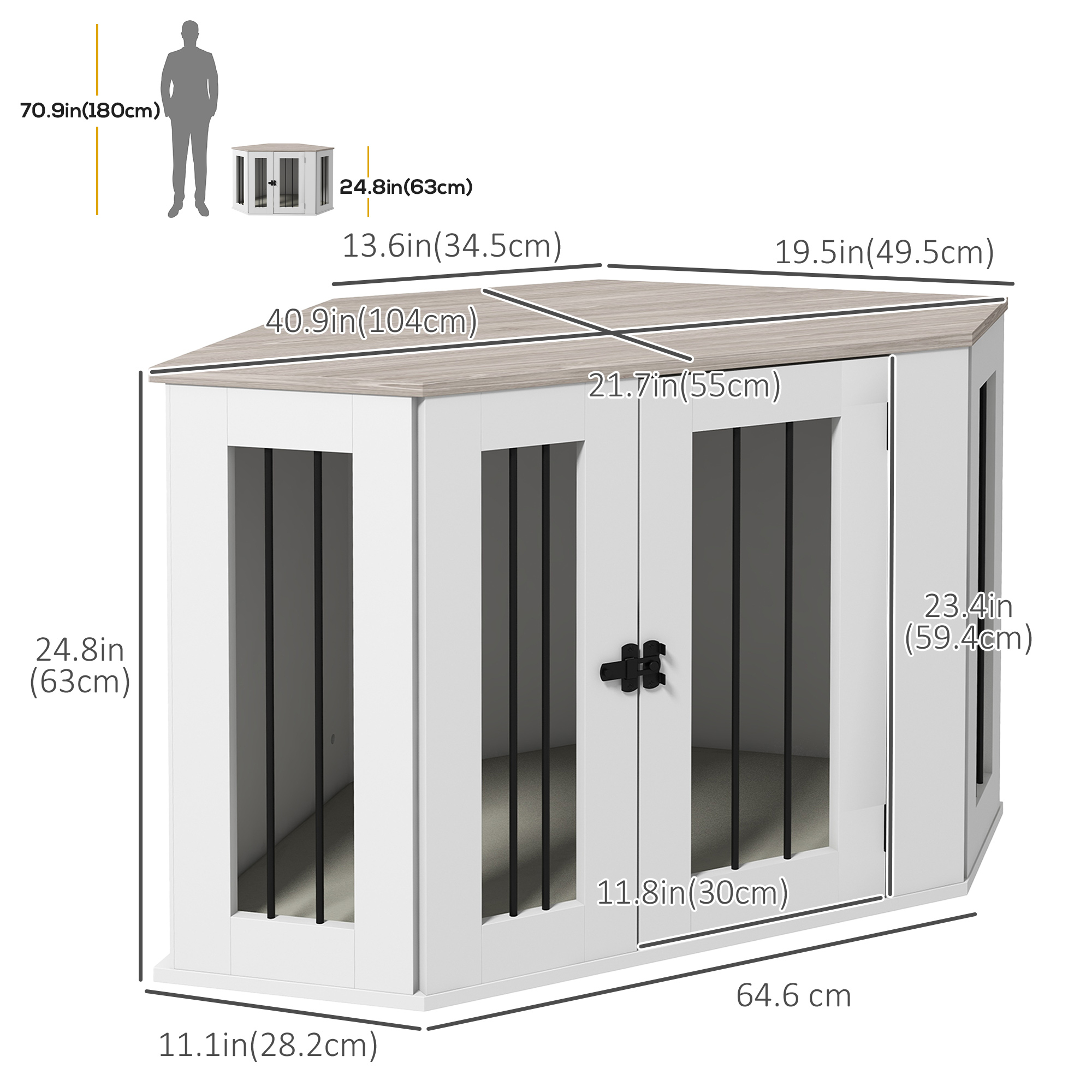 Dog Crate Furniture with Cushion, 41 Inch Corner Design Dog Crate End Table for Medium Dogs, Multi Colour - Image 3