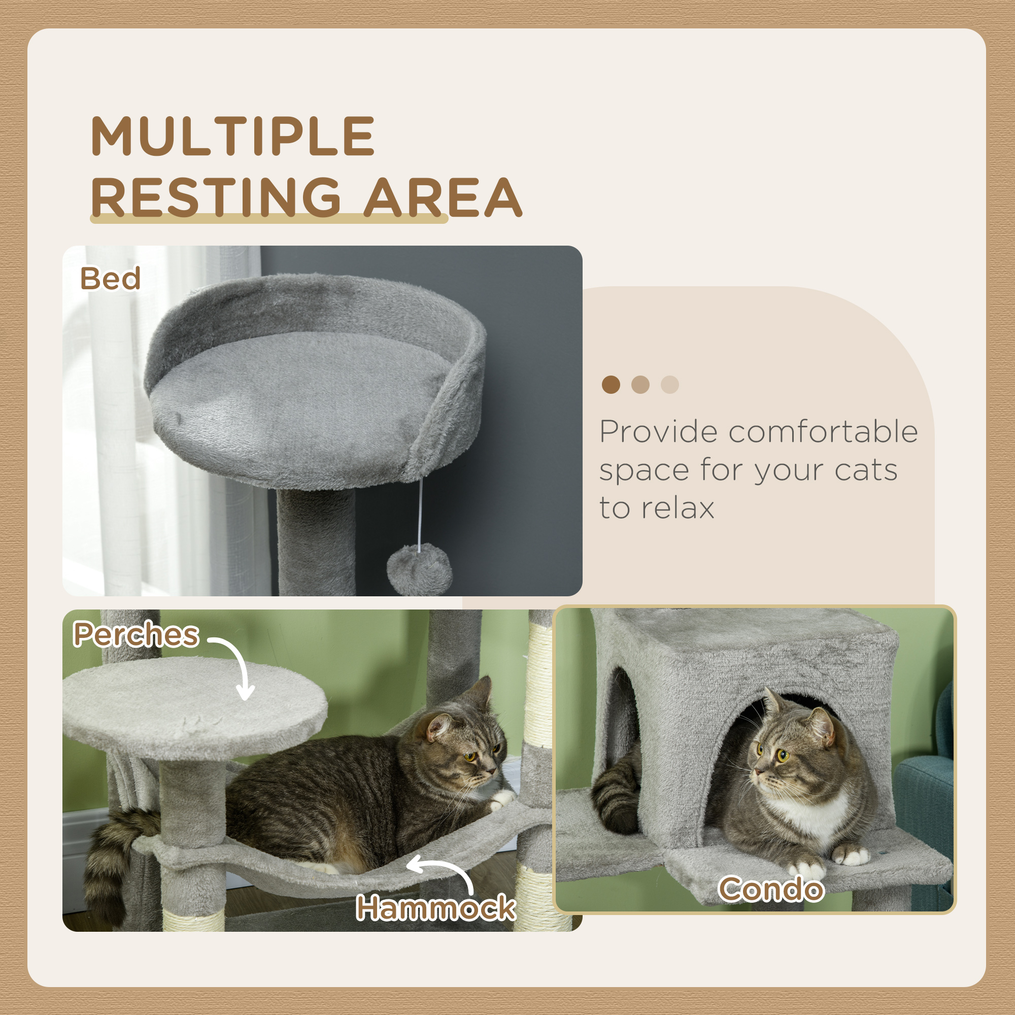 Tall Cat Tree for Indoor Cats, 56" Multi-Level Cat Tower with Hammock, Cat Bed, Cat Condo with Sisal Scratching Posts, Grey