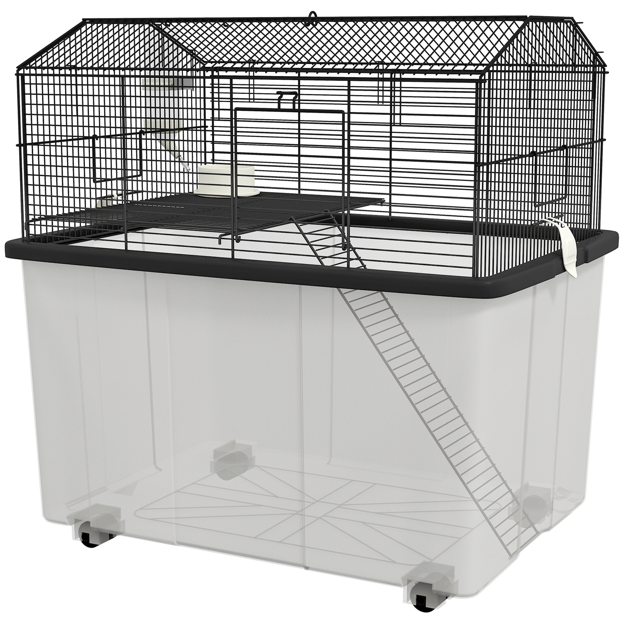 Hamster House Gerbil Habitat for Dwarf Hamster with Wheels, Detachable Bottom - Black