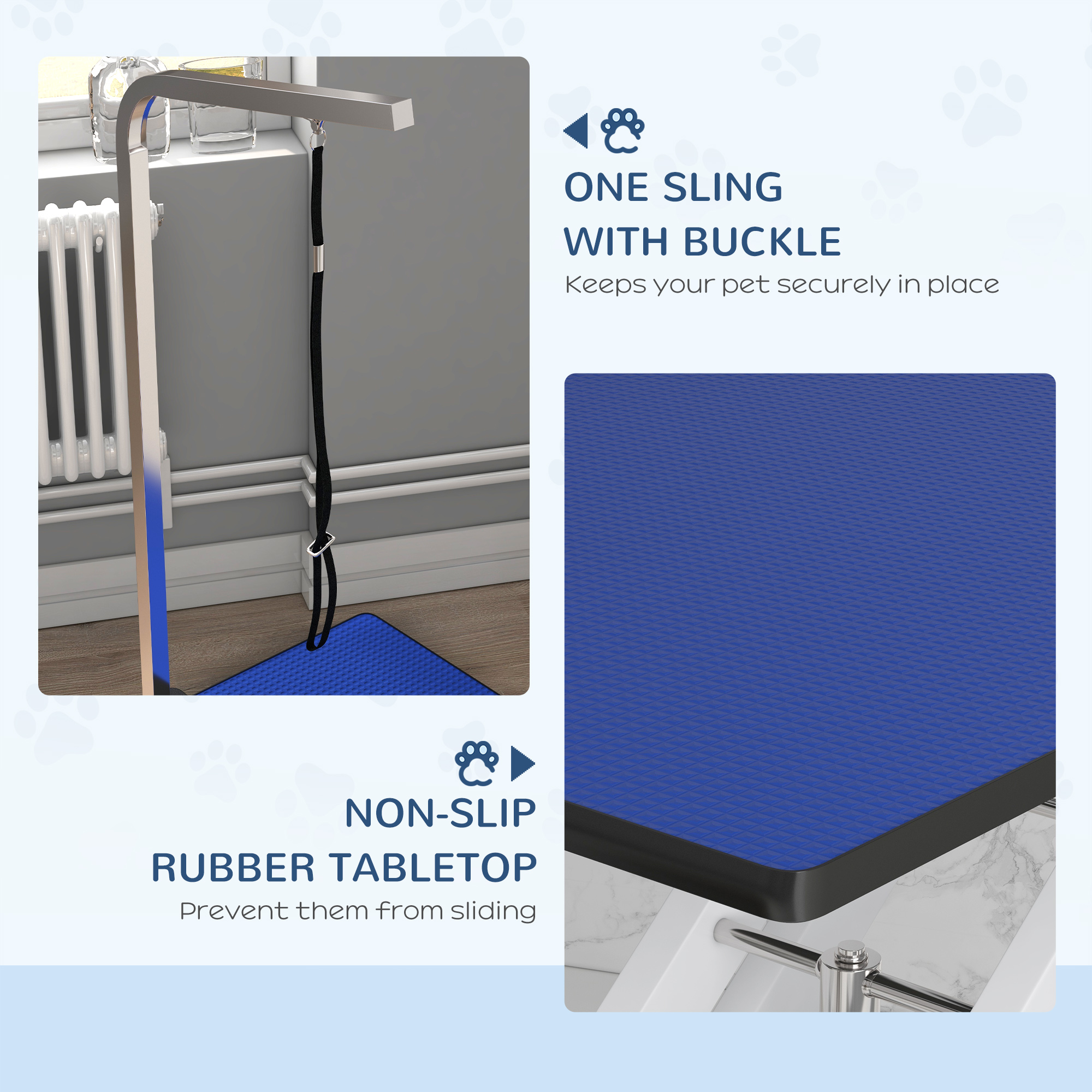 Pet Grooming Table, Height Adjustable Dog Grooming Table with Arm, Noose and Non-Slip Grooming Table, Blue