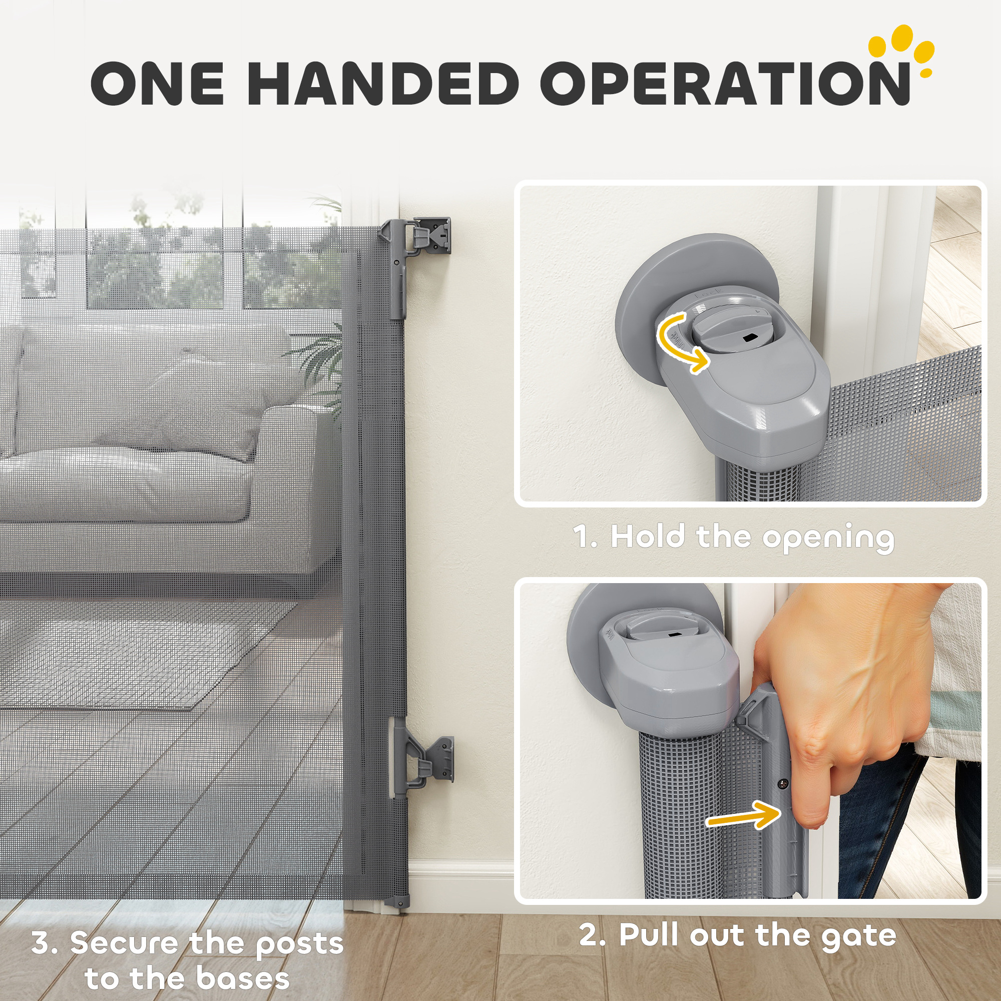 Retractable Dog Gate, 36.6" Tall, Extends to 55" Wide, Mesh Pet Gate with Single Hand Operation, for Stairs, Doorways - Image 5