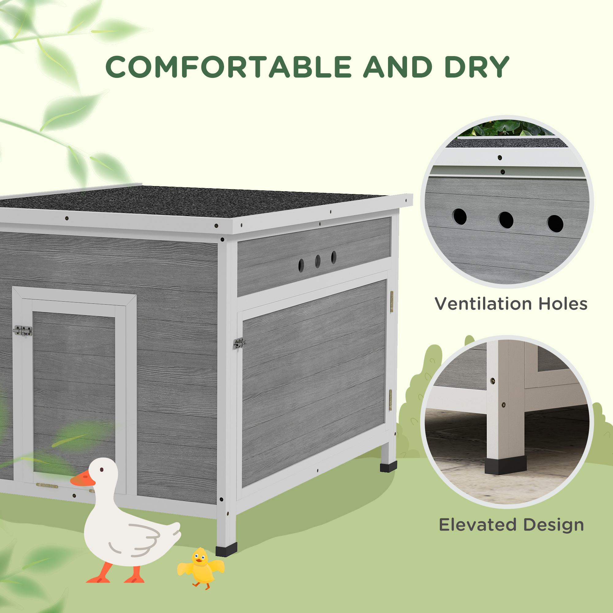 Duck Coop, Wooden Chicken House Rabbit Hutch with Openable Roof, Removable Floor, Double Doors, Ramp, Grey - Image 5