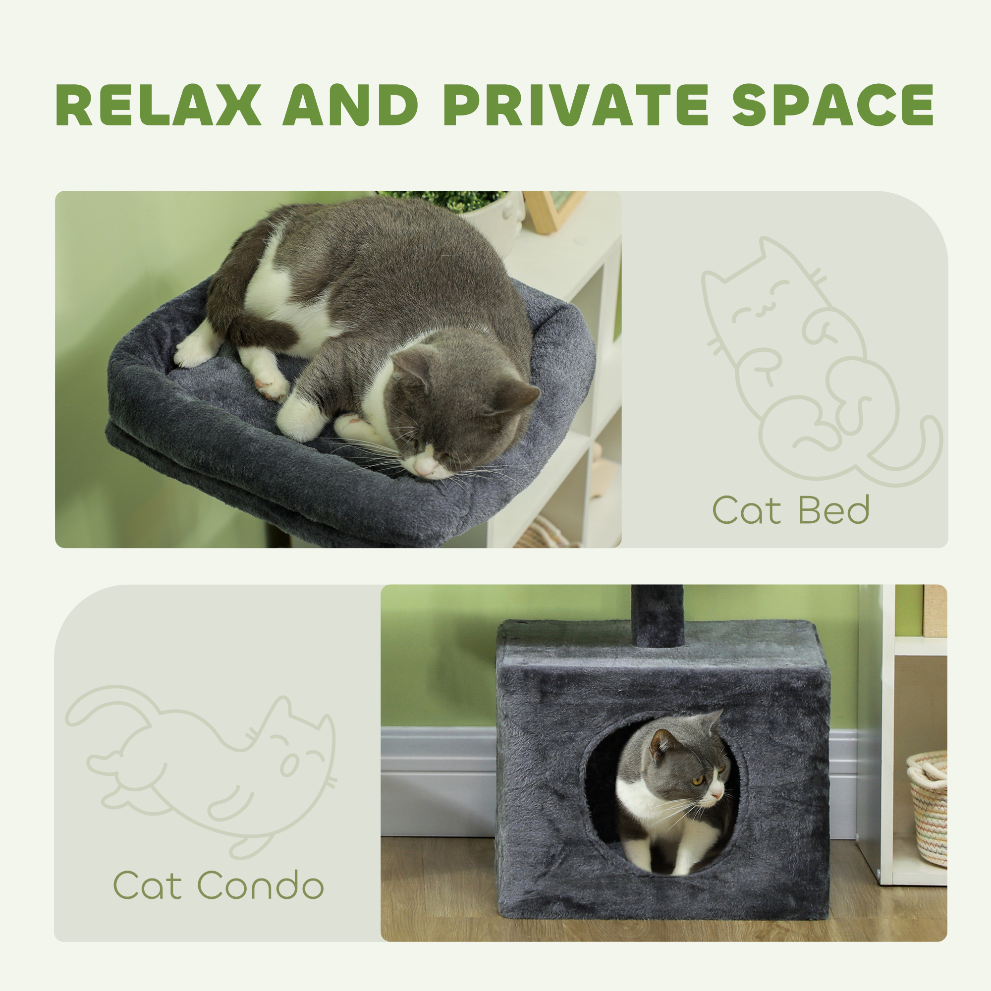 53" Cat Tree, Cat Tower with Scratching Posts, Cat Condo, Beds, Platforms, Toy Balls for Indoor Cats, Dark Grey