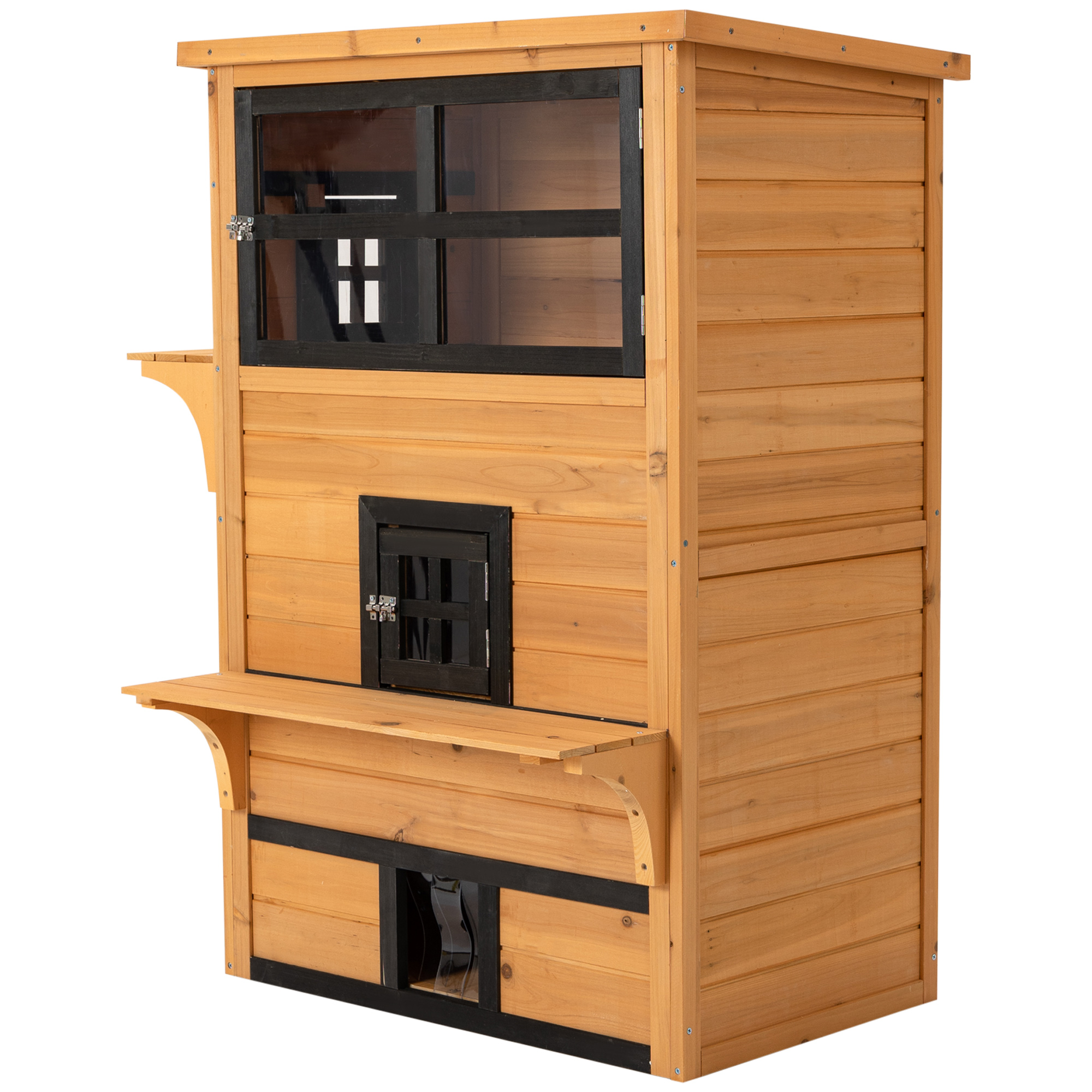 Cat House, Outdoor 3-Tier Kitty Shelter, Weather Resistant, w/ Escape Door