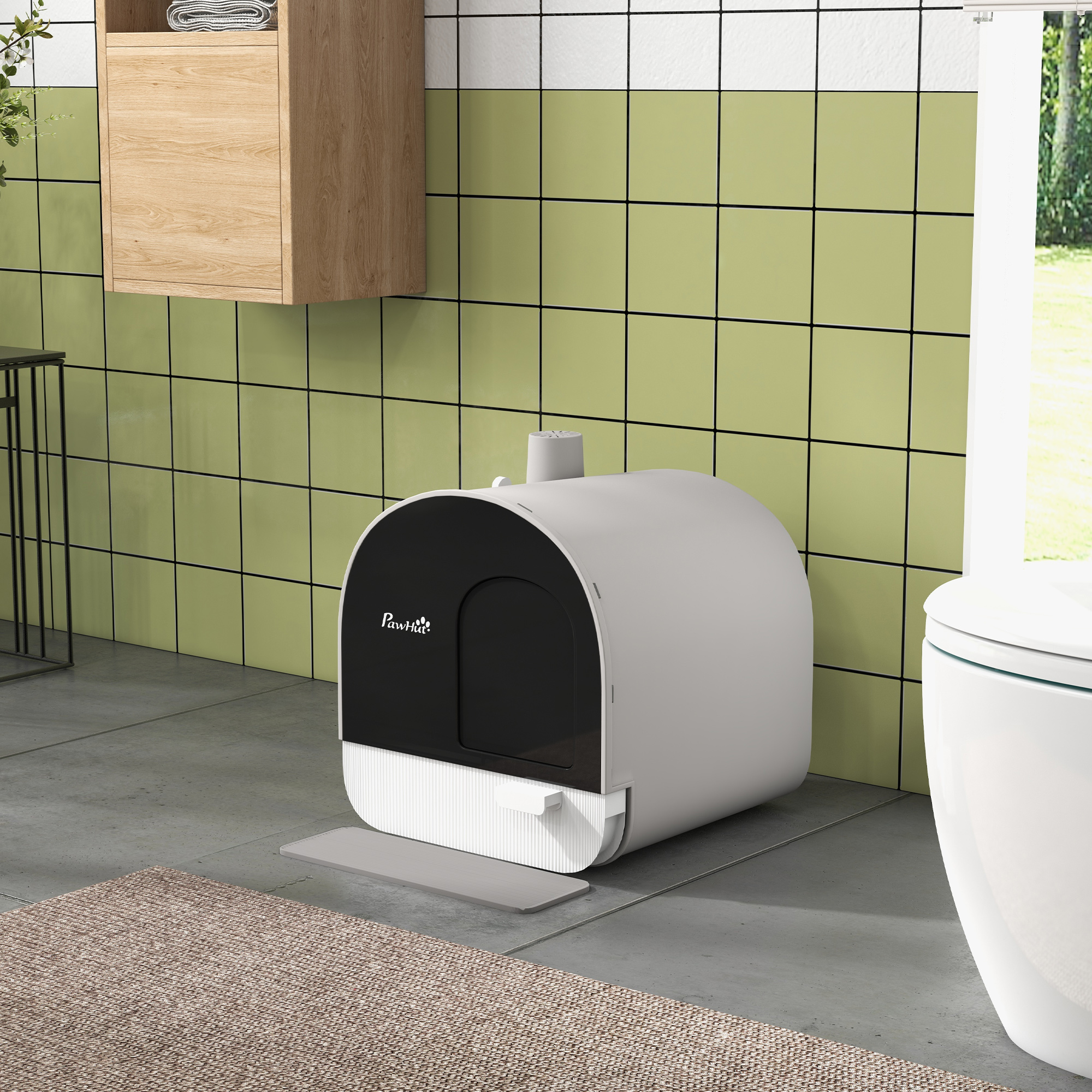 Cat Litter Box with Lid, Removable Tray, Scoop, Filter, Light Grey - Image 8