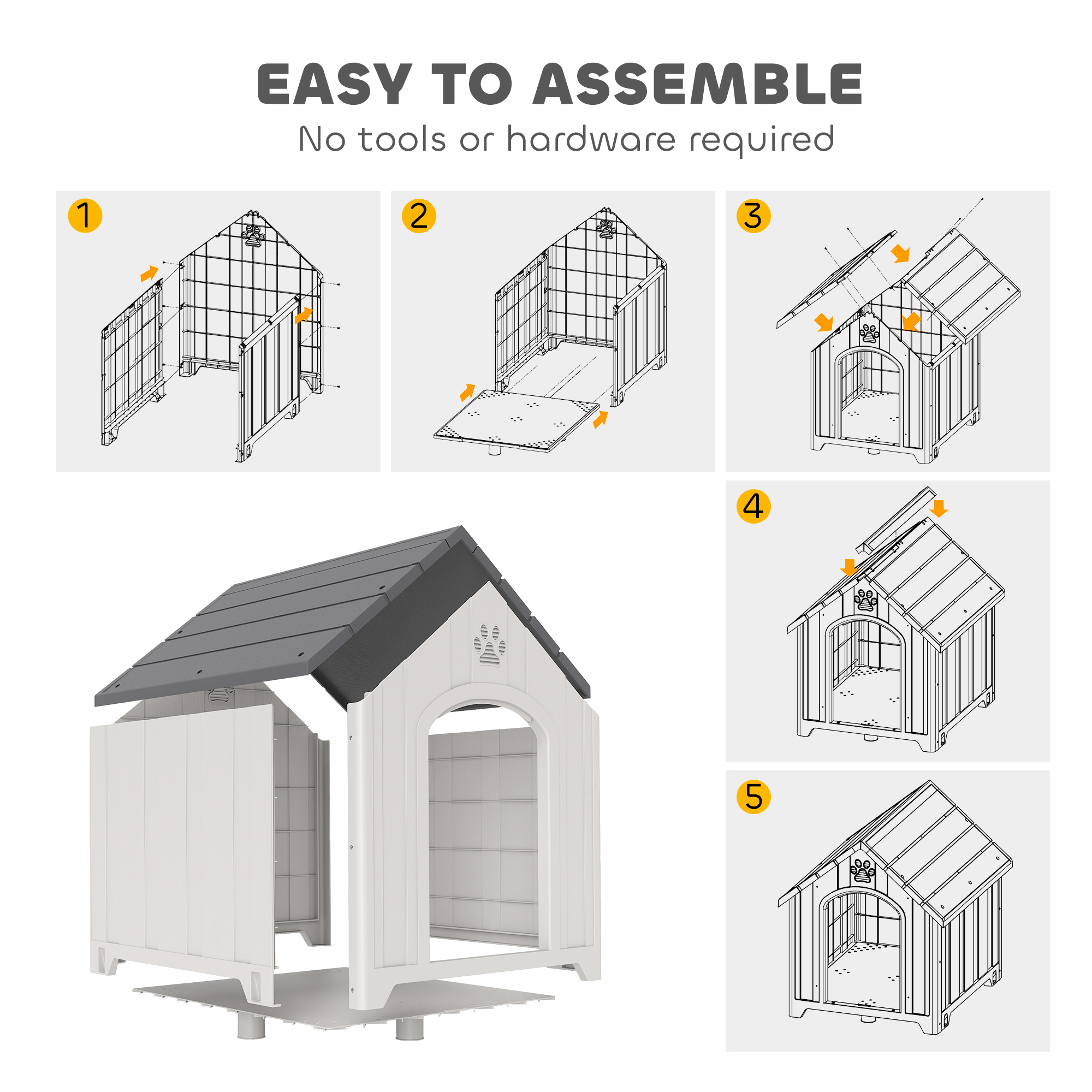 Large Plastic Dog House Outdoor Indoor, Water Resistant Puppy Shelter with Base Support, 34.6" L x 31.1" W x 35" H