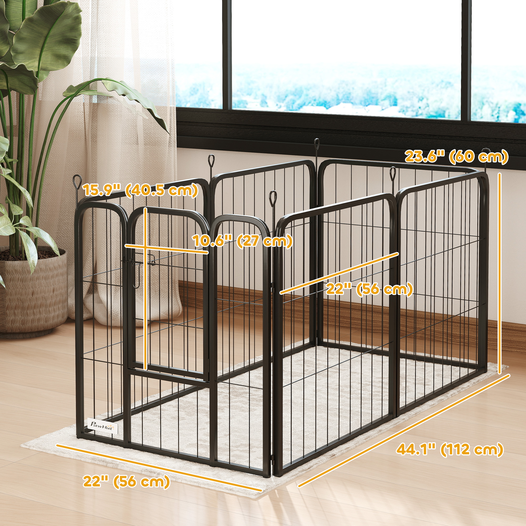 6 Panels Heavy Duty Dog Playpen Outdoor Indoor with Door & Strap, 24" Height Portable & Foldable Pet Playpen - Image 3