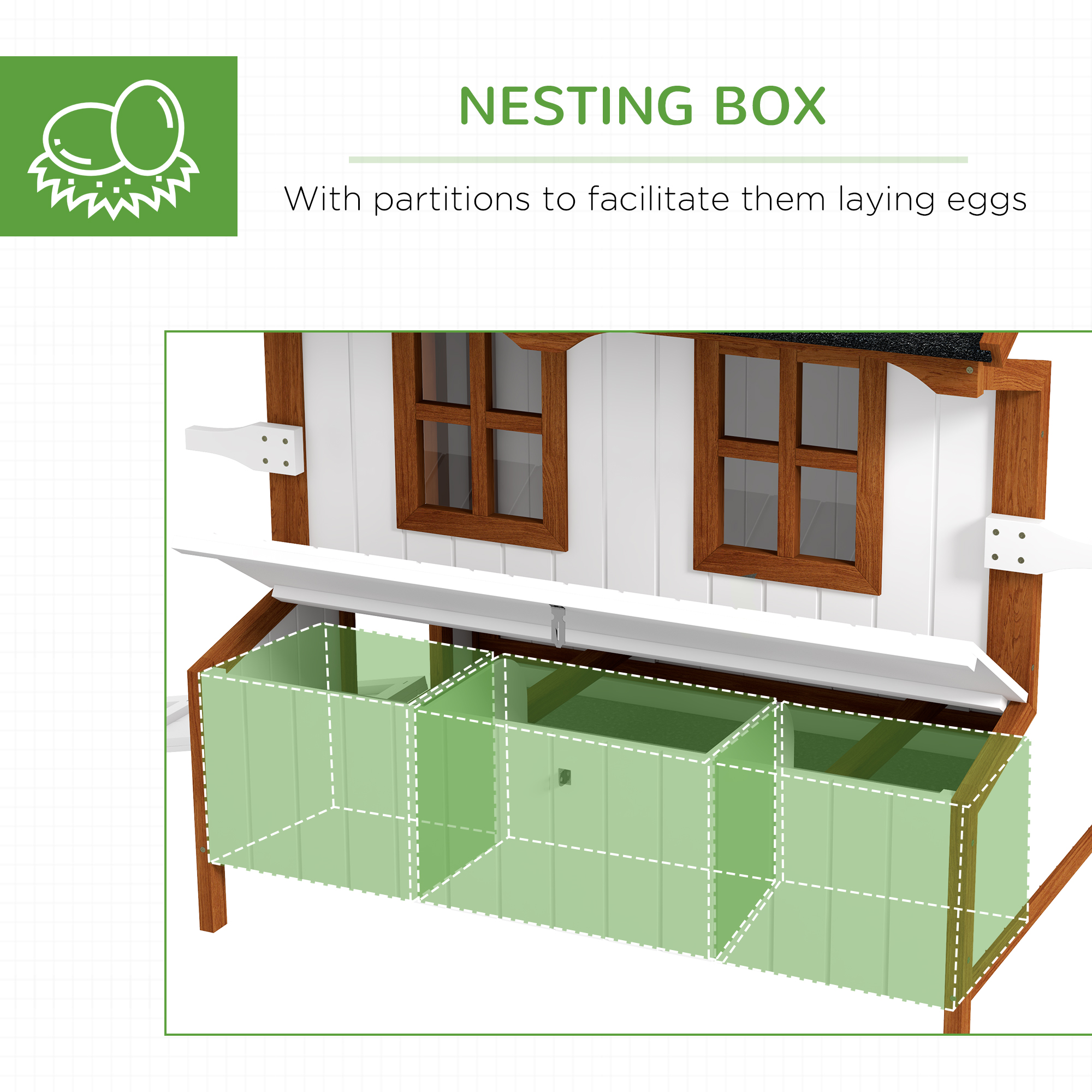 47" Wooden Chicken House with Nesting Box, Slide-out Tray, Ramp, Easy Movable Chicken Coop, White