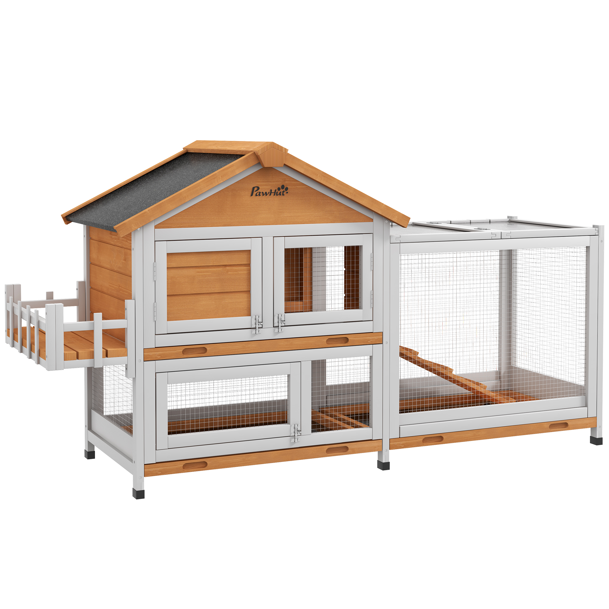 65" Wooden Rabbit Hutch, Pet Playpen with Openable Roof, Storage Box, for Rabbits and Small Animals, Yellow