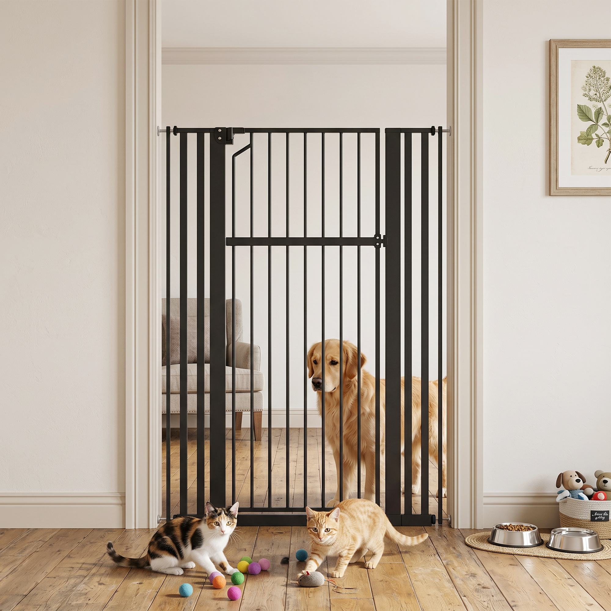 55" Extra Tall Pet Gate 30-41" Wide Adjustable Baby Gate Pressure Mounted for Doorways, Hallways, Stairs