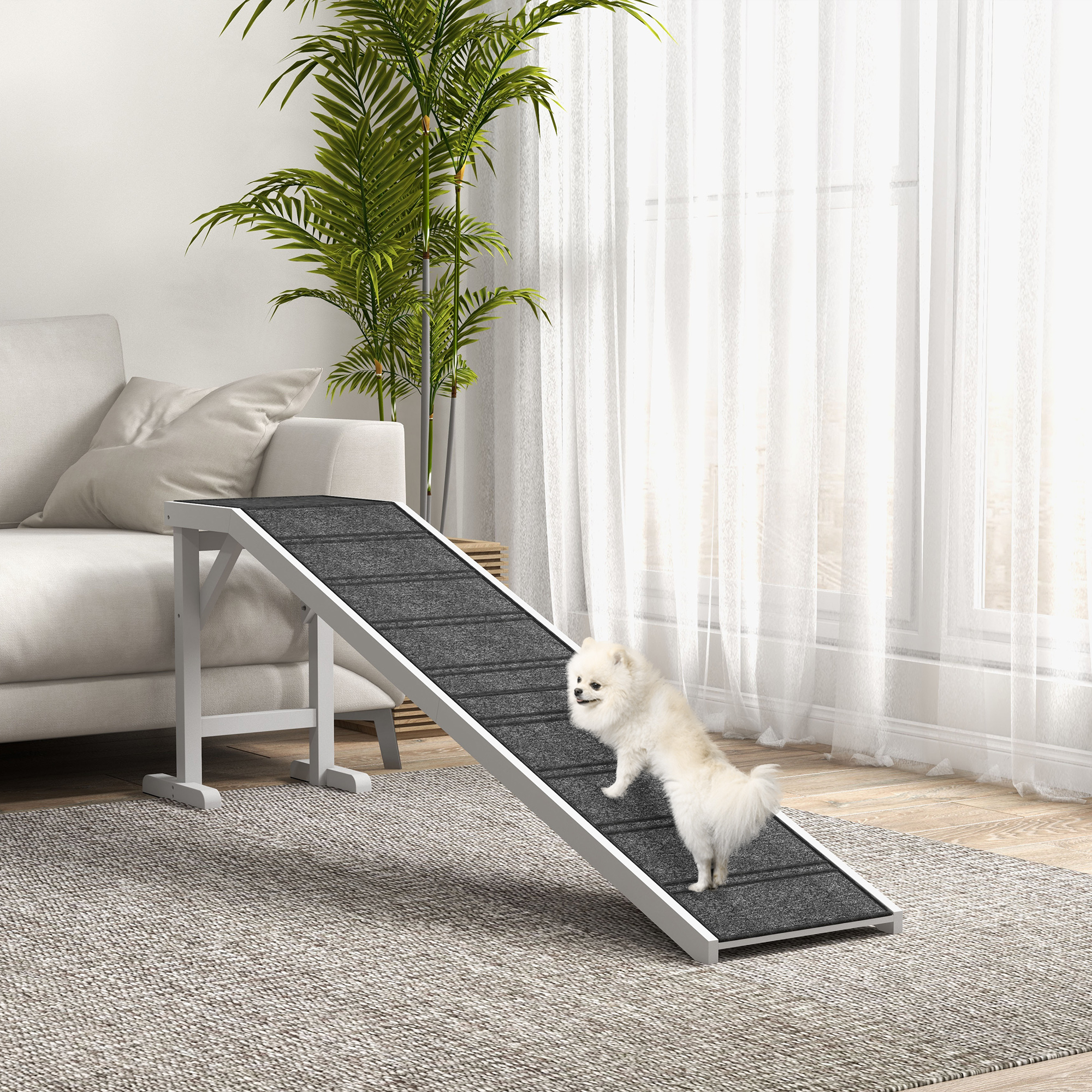 Pet Ramp, Dog Bed Steps with Non-slip Carpet, Top Platform, 74" x 16" x 25", White
