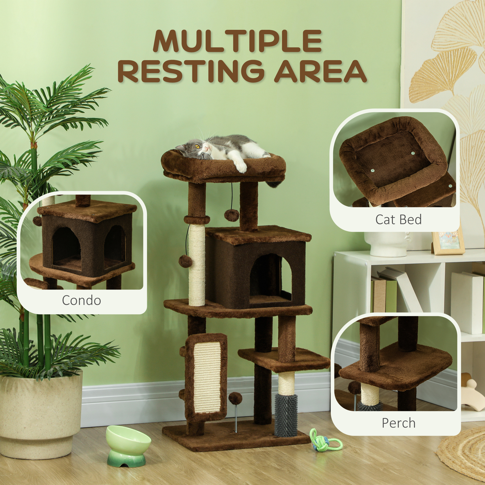 41 Inch Cat Tree with Scratching Posts, Cat Bed, Condo, Grooming Brush, Jumping Platforms, Toy Balls, Anti-tip Kit