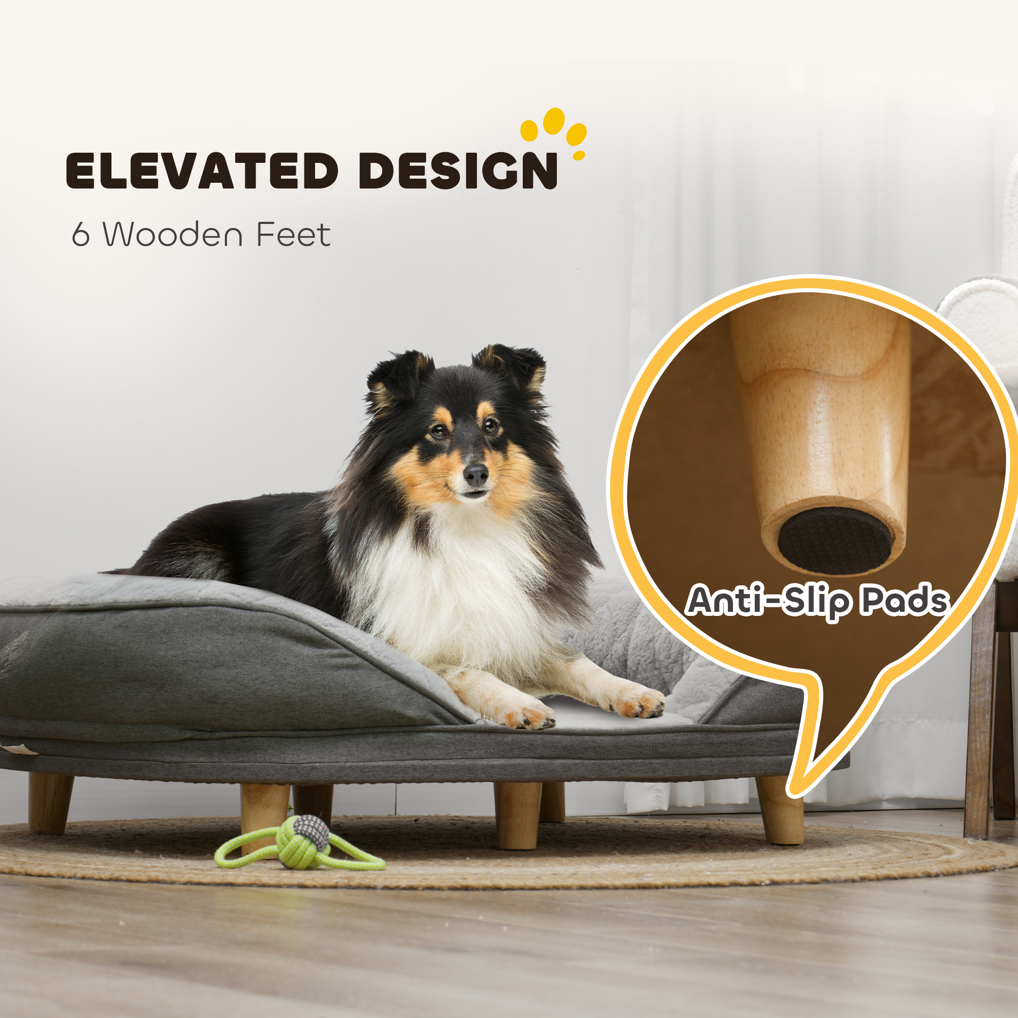 Pet Sofa Bed for Large Dogs with Removable Cushion, Washable Cover, Anti-slip Foot Pads, Grey