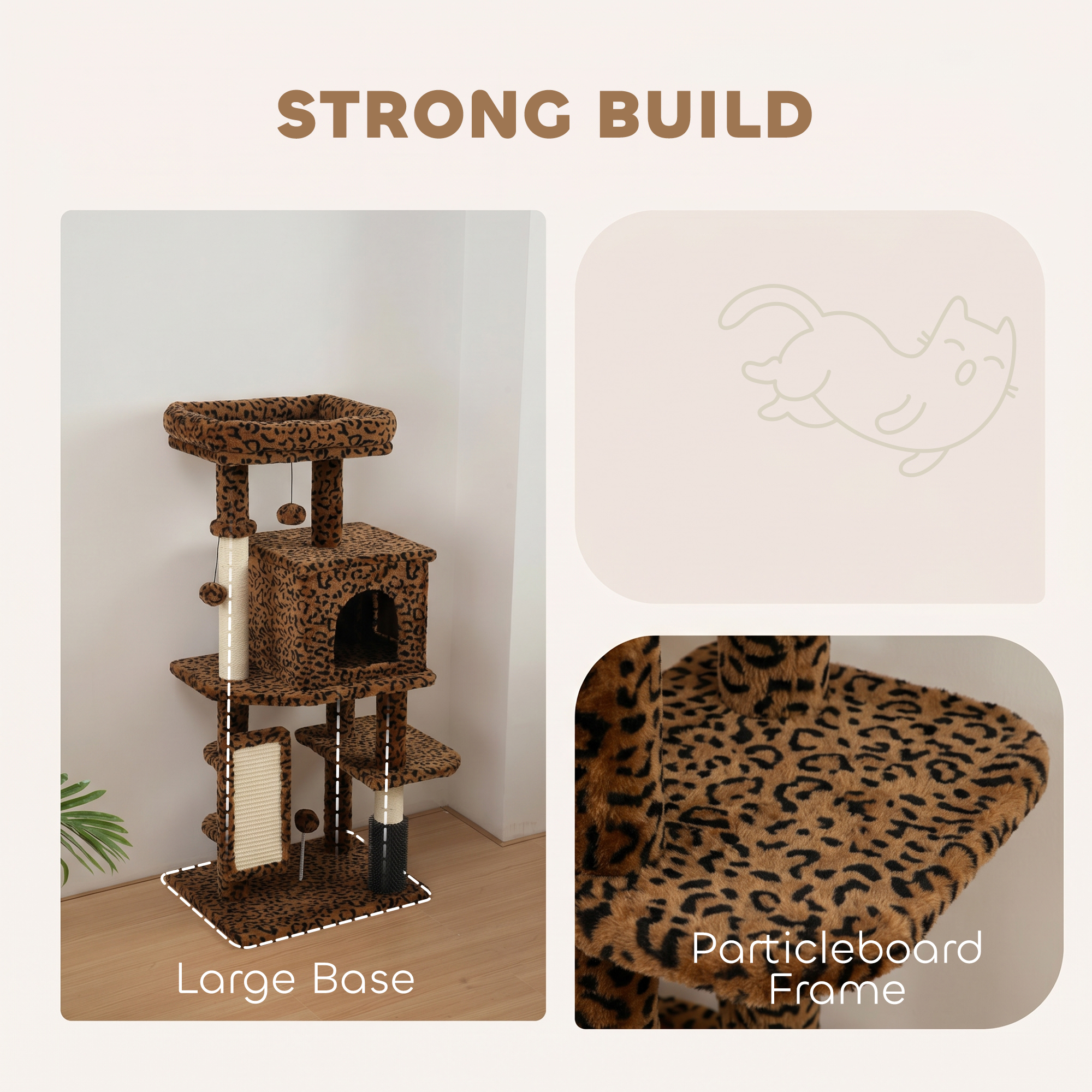 41 Inch Cat Tree with Scratching Posts, Cat Bed, Condo, Jumping Platforms, Toy Balls, Leopard Print