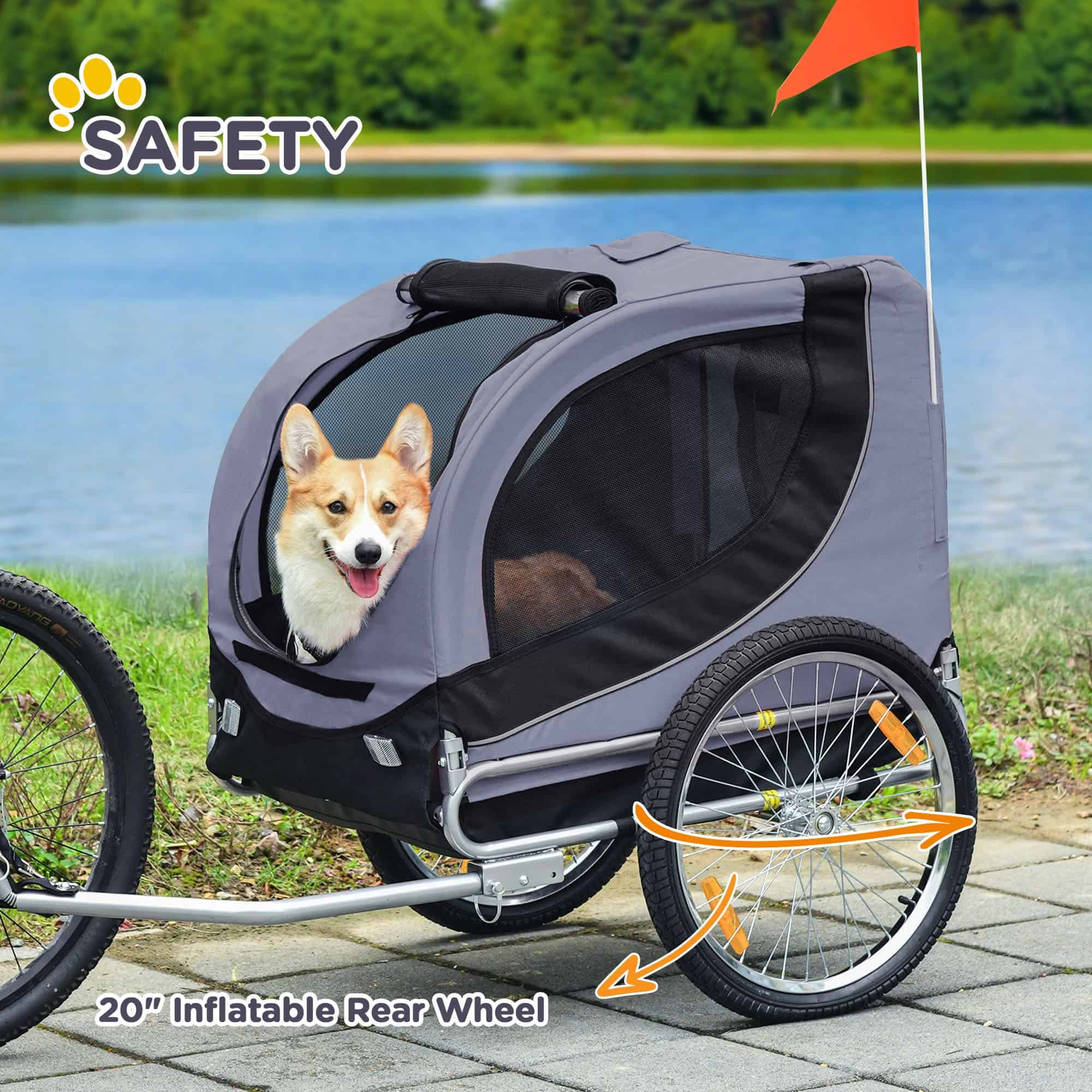Dog Bike Trailer, Pet Cart, Bicycle Wagon, Travel Cargo, Carrier Attachment with Hitch, Foldable for Travelling, for Small Medium Dogs, Grey