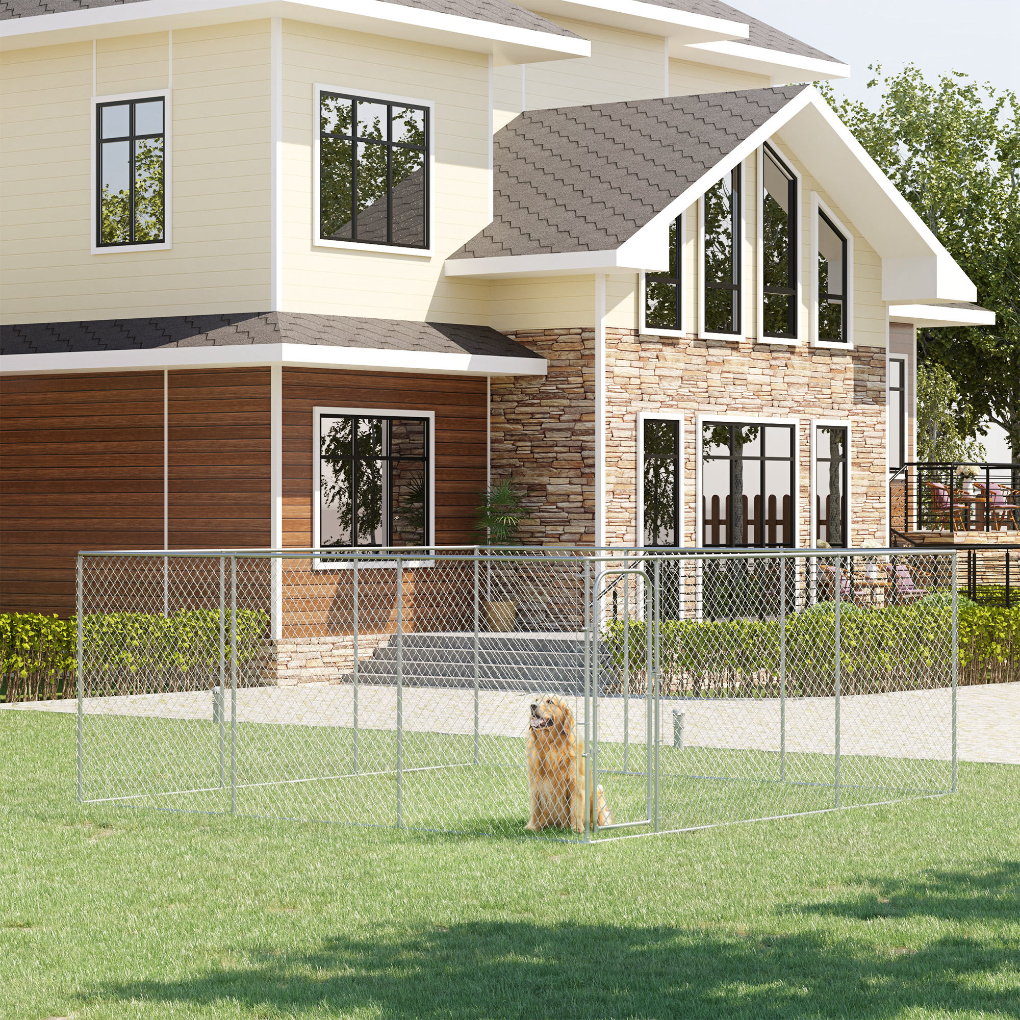 227.7 Sq. Ft. Dog Playpen Outdoor with Galvanized Steel Frame, for Small and Medium Dogs, 15.1' x 15.1' x 6'