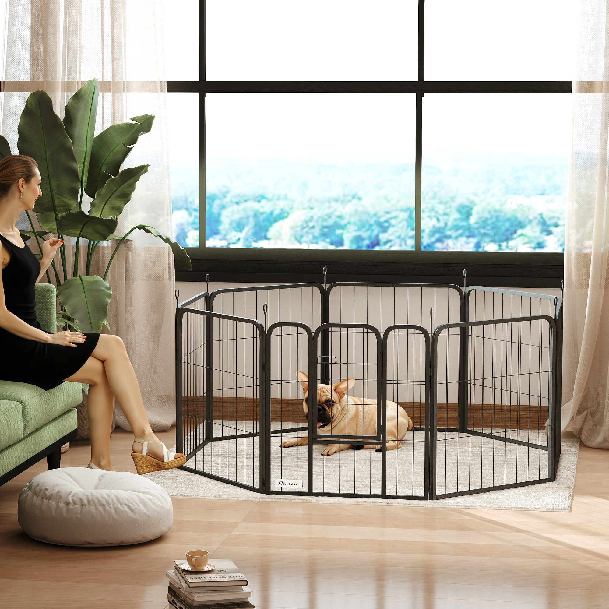24" Dog Playpen Indoor Outdoor, Portable Foldable 8 Panels Pet Playpen with Door & Strap for Small Dogs