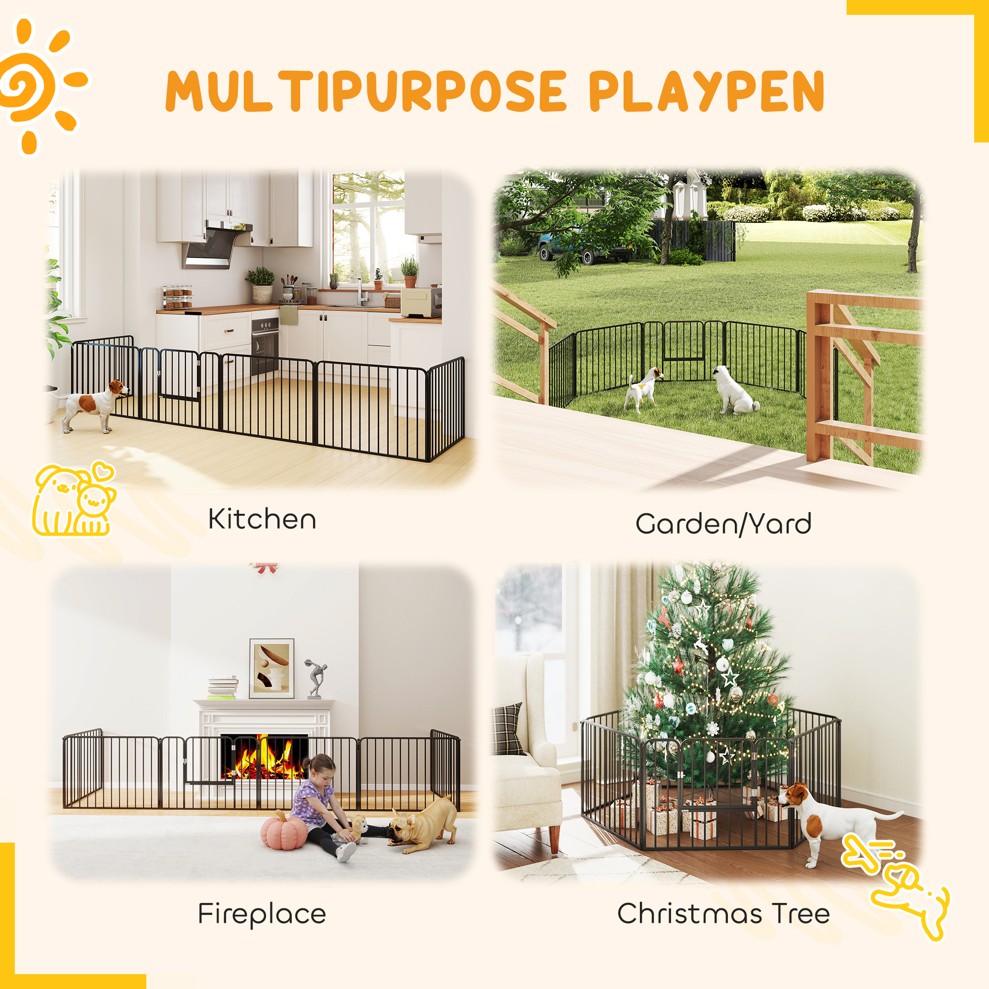 Dog Fence Outdoor 6 Panels 24" Height Indoor Steel Pet Exercise Pen DIY Design for Small Dogs