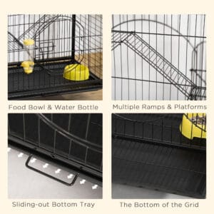 Rolling Small Animal Cage 36.6" Pet Rabbit Ferret Playpen, Animal Supply Kit Metal Black for Bunny, Pet Mink, Chinchilla