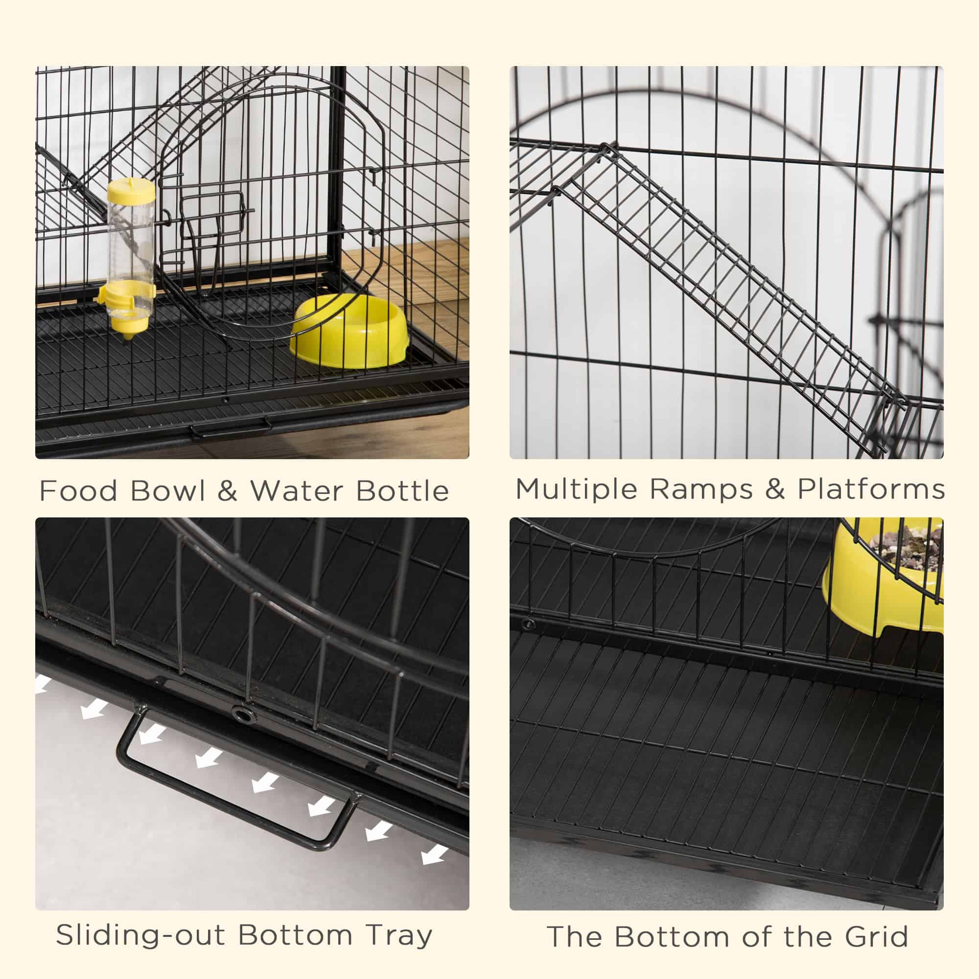 Rolling Small Animal Cage 36.6" Pet Rabbit Ferret Playpen, Animal Supply Kit Metal Black for Bunny, Pet Mink, Chinchilla - Image 6