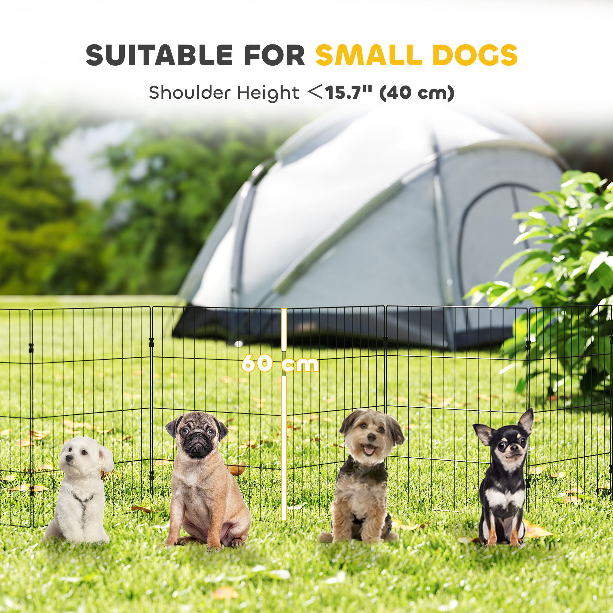 Foldable Metal Exercise Dog Playpen, Expandable Pet Fence Indoor Outdoor Use for Small Dogs, 20" x 24", 8 Panels, Black