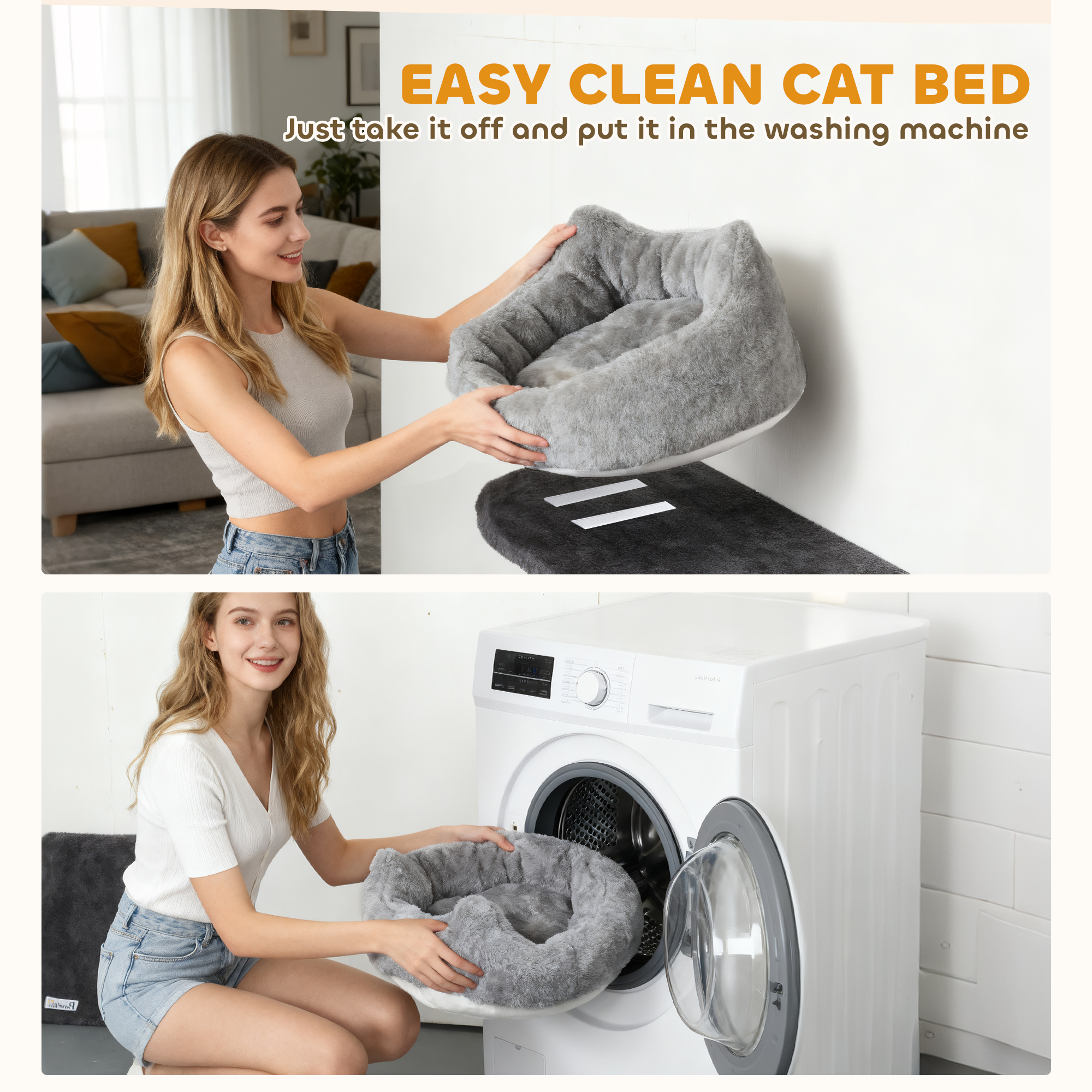 4Pcs Cat Wall Shelves with Scratching Post & Pad, Condo, Hammock, Bed, Step, Hanging Pompoms, Perches