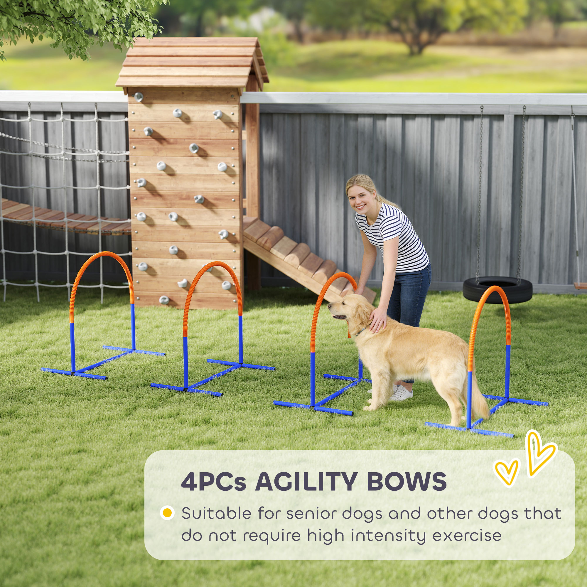 Dog Agility Training Equipment, 4 PCS Obstacle Course with Carrying Bag for Old Dogs, for Backyard, Outdoor, Blue