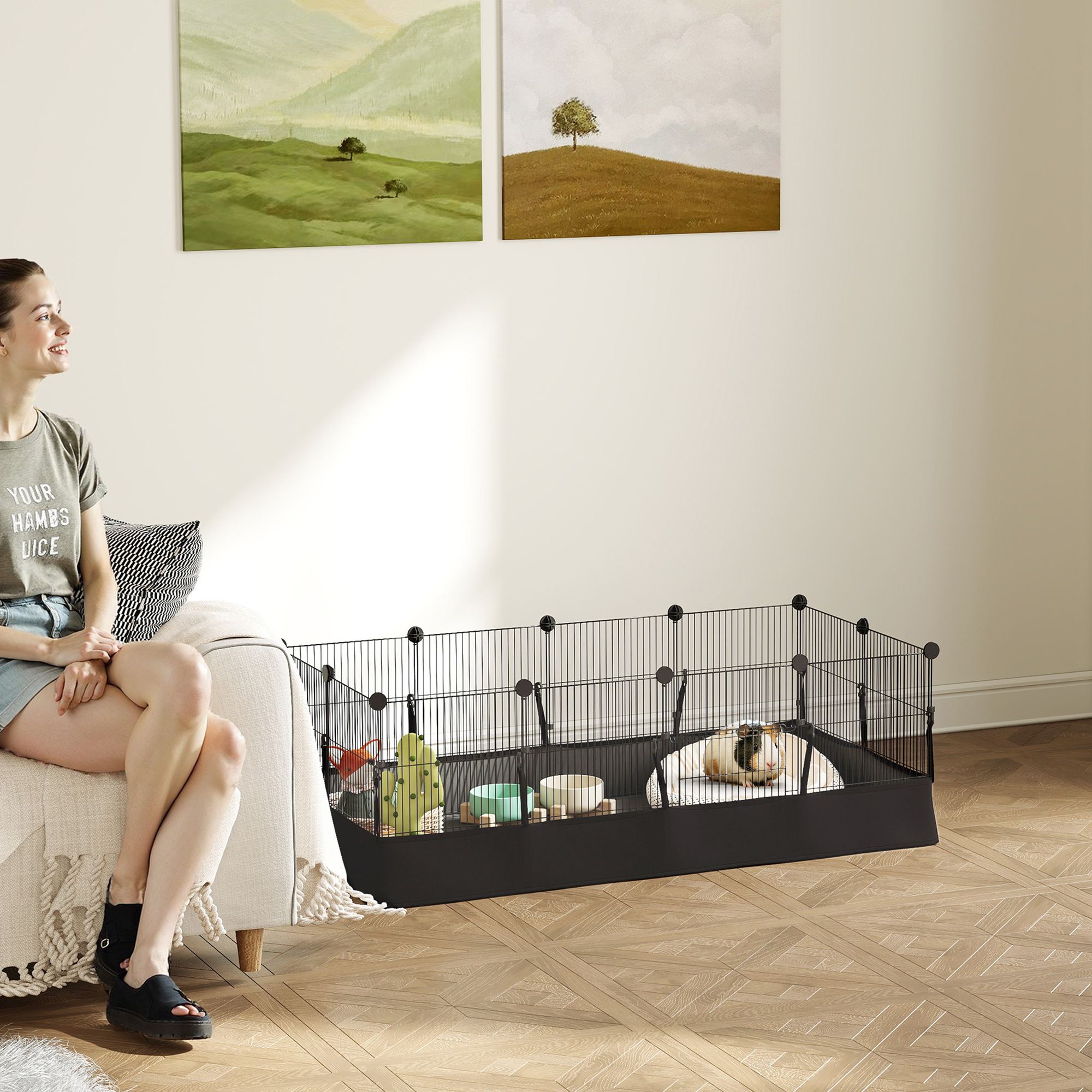Small Animal Cage Waterproof Mat DIY Animal Playpen for Guinea Pigs Rabbits 12 Panels and Door Black - Image 8