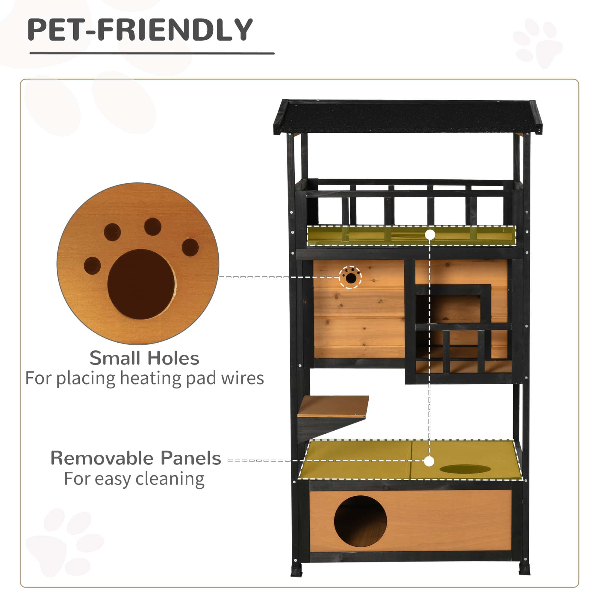 4-Floor Wood Outdoor Cat House Catio for Cats with Condo, Fun Entrances, Perch, Natural